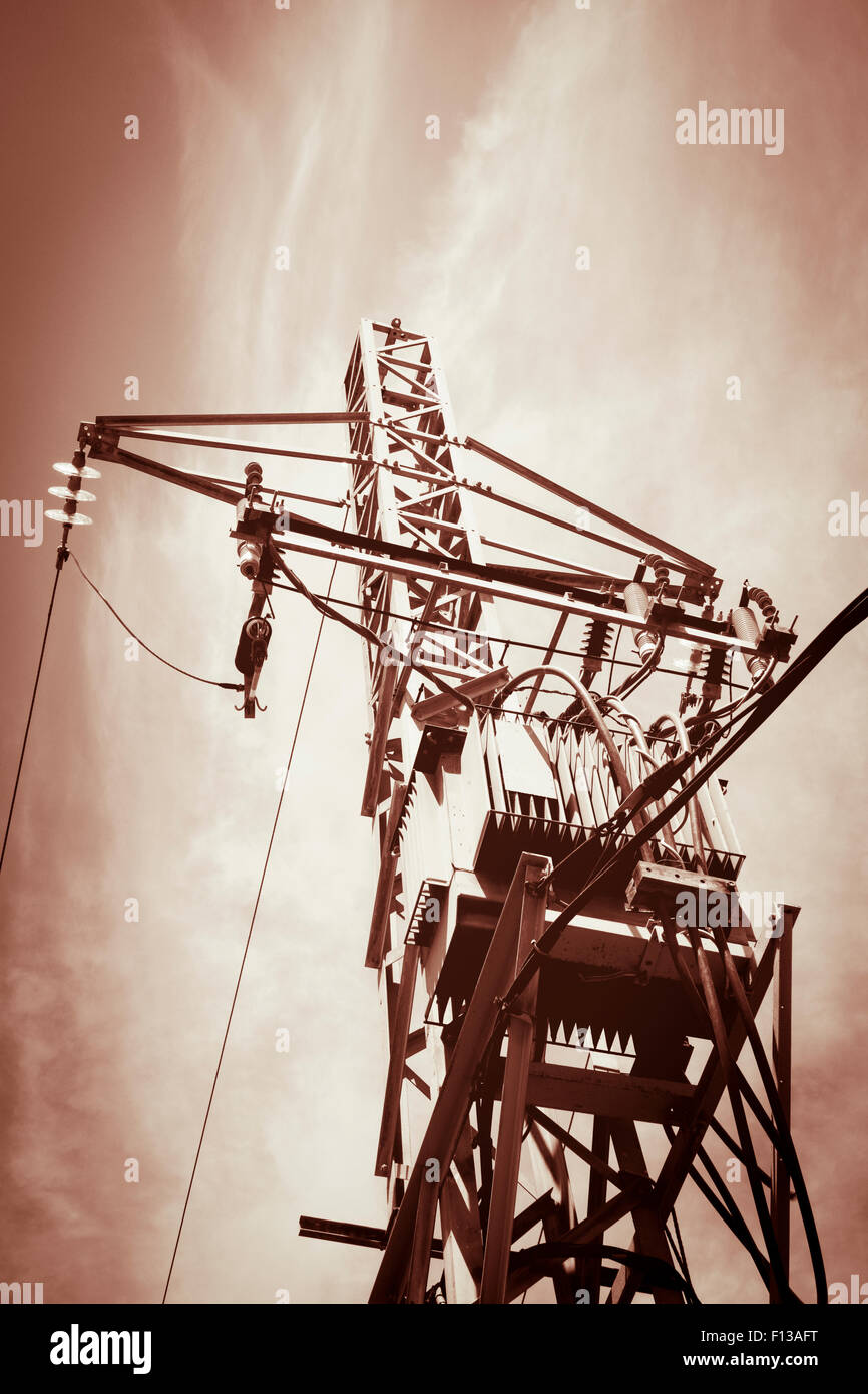 Electricity pylon and transformer, Canary Islands, Spain Stock Photo