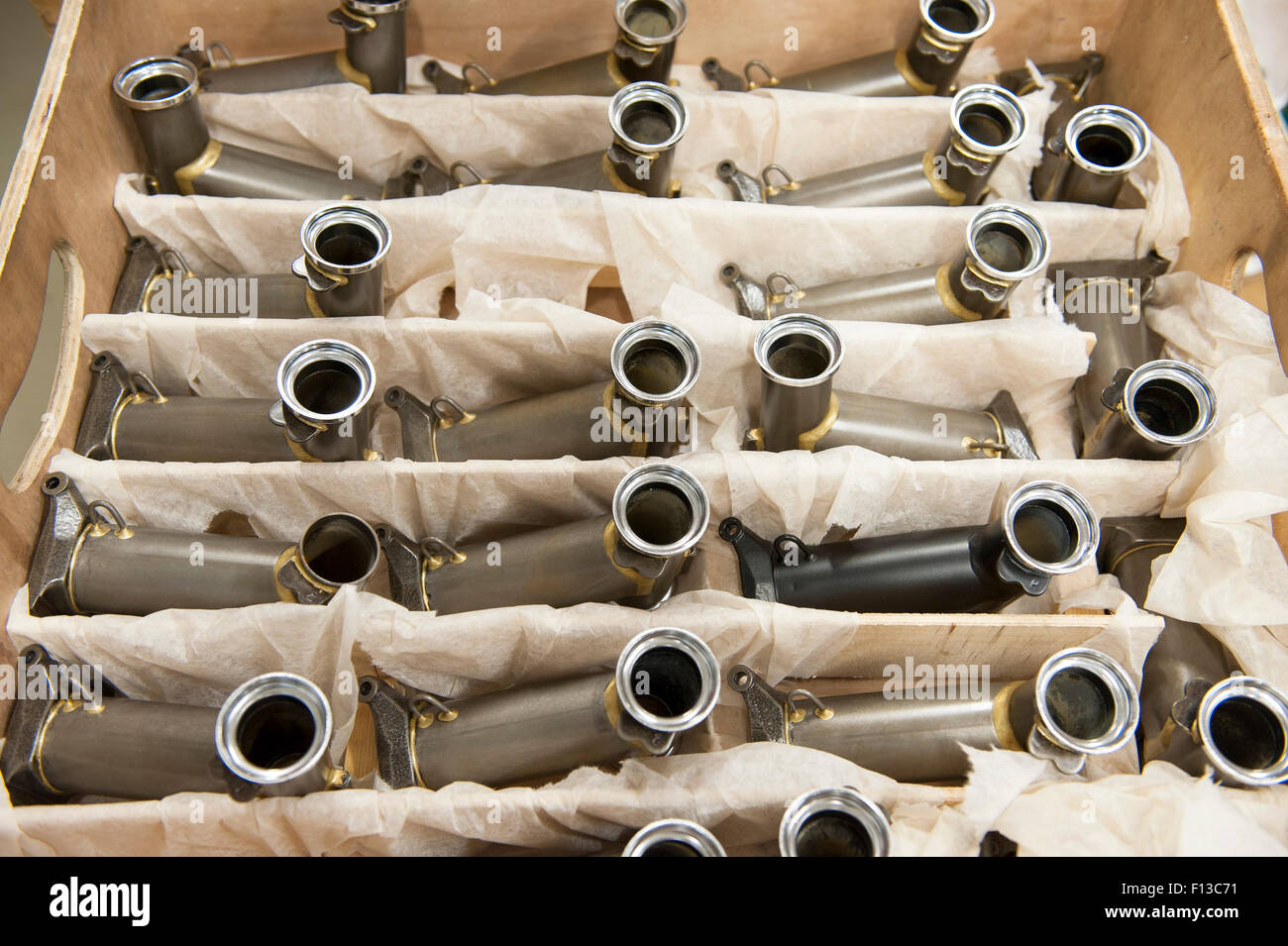 Bicycle parts at Brompton Bicycle Factory in Brentford South West