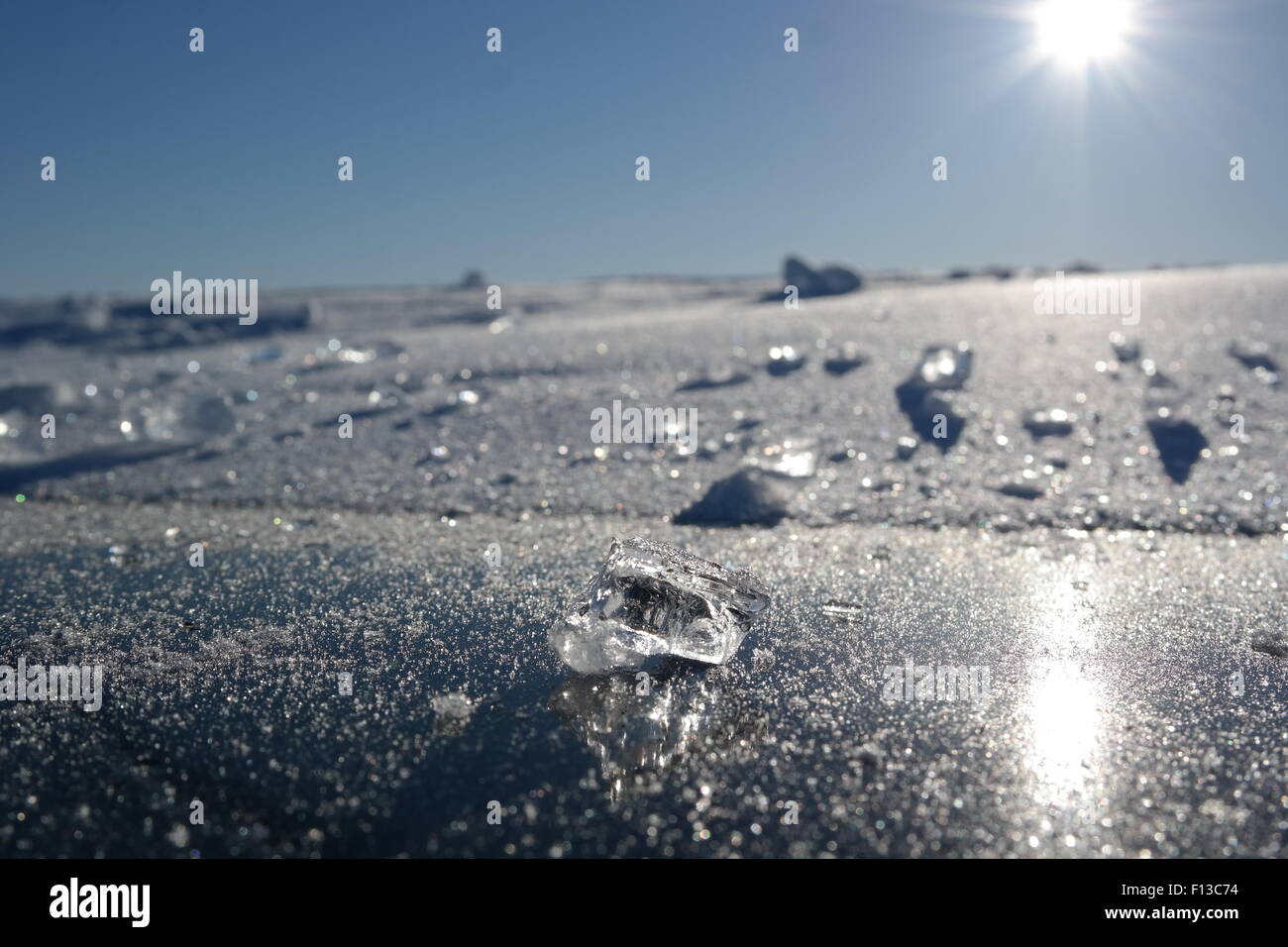 Close-up of ice in frozen landscape Stock Photo