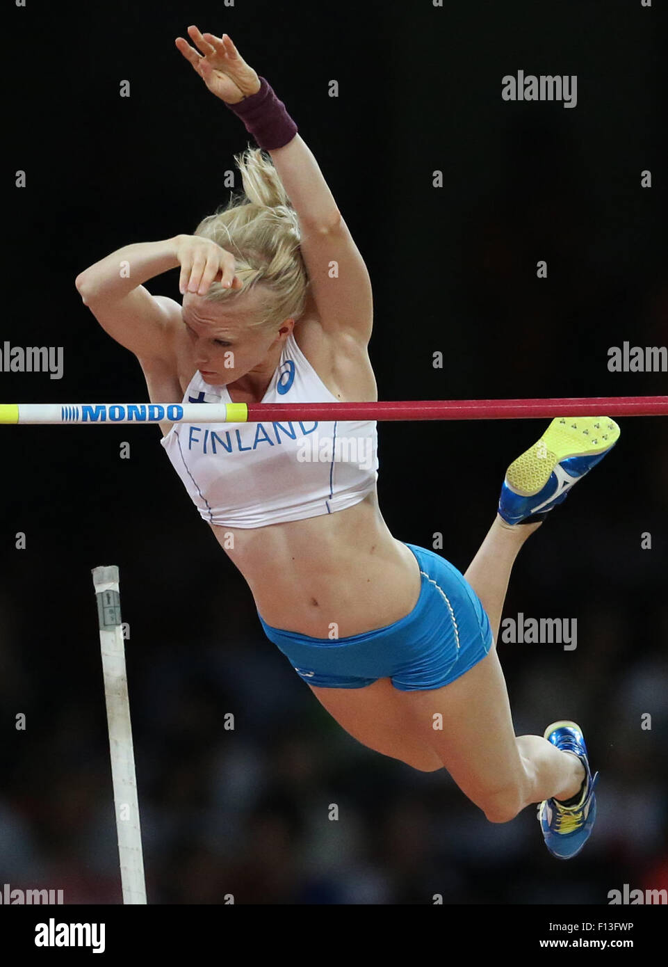 Beijing, China. 26th August, 2015. Minna Nikkanen of Finland in action during the women's Pole Vault final of the Beijing 2015 IAAF World Championships at the National Stadium, also known as Bird's Nest, in Beijing, China, 26 August 2015. Credit:  dpa picture alliance/Alamy Live News Stock Photo