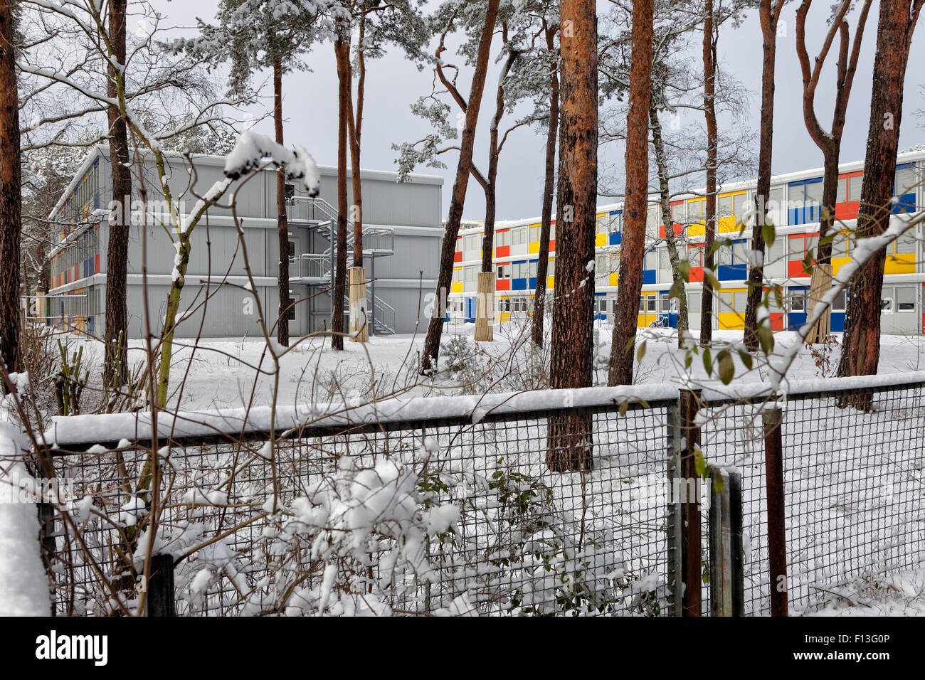 Berlin, Germany, completed residential container plant in the snow Stock Photo