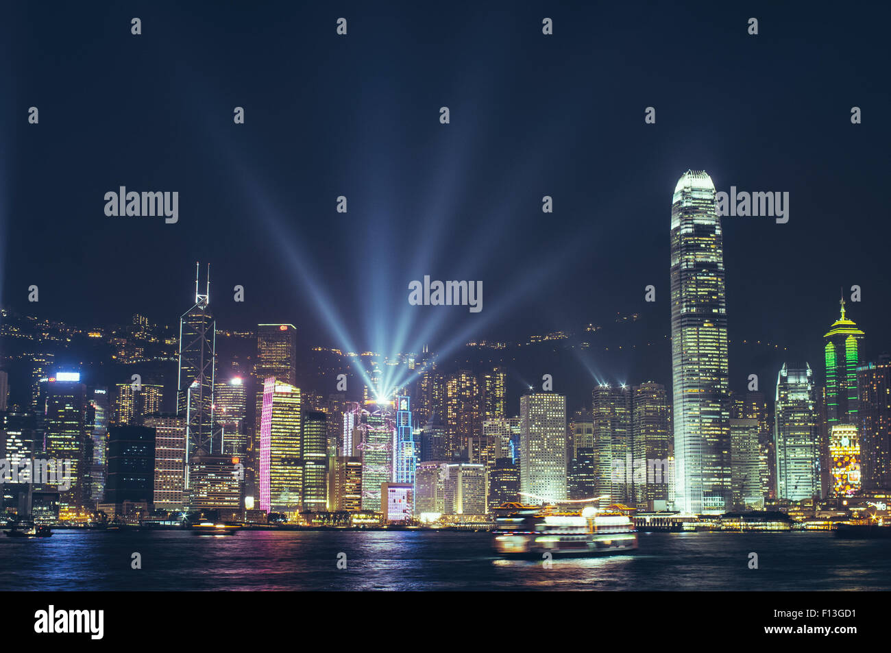 Hong Kong light show at night victoria harbour. One of the attractions