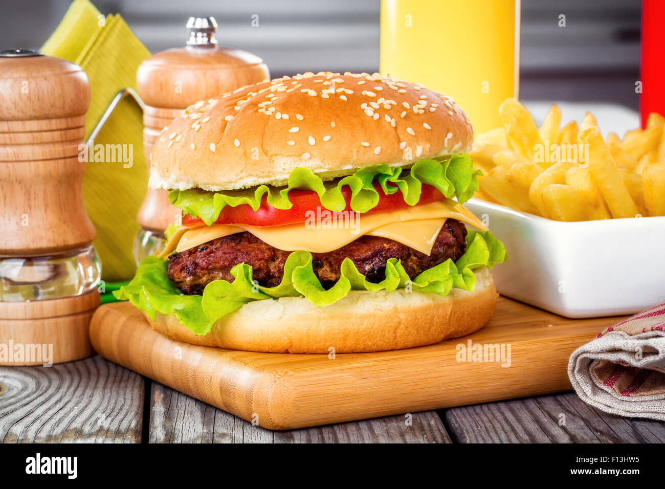 Tasty and appetizing hamburger cheeseburger Stock Photo