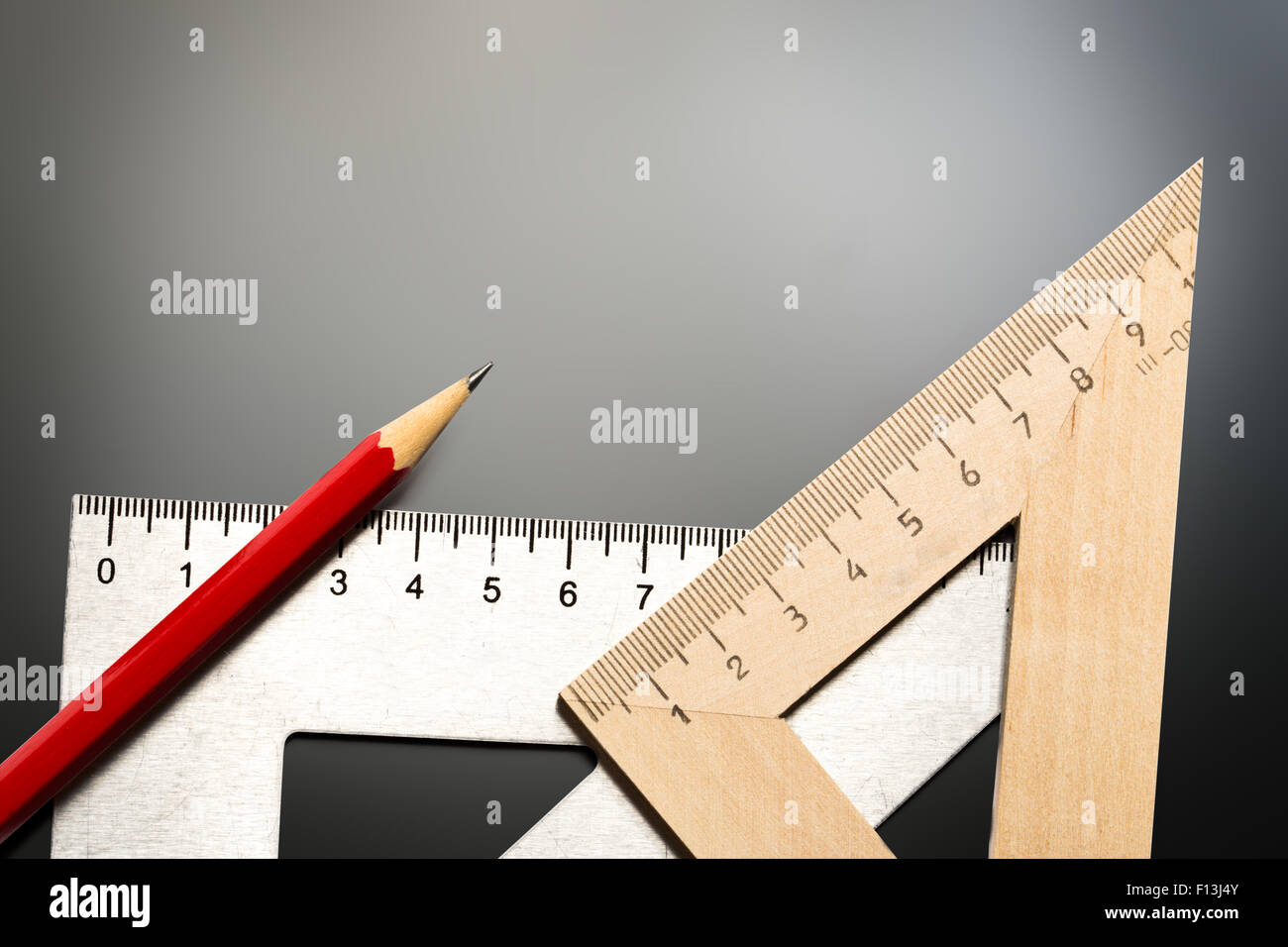 Drafting wooden and steel tools with pencil Stock Photo