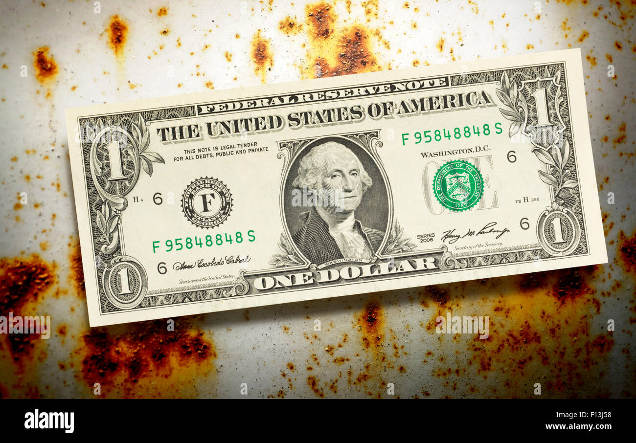 Dollar banknotes in closeup on rusty background Stock Photo