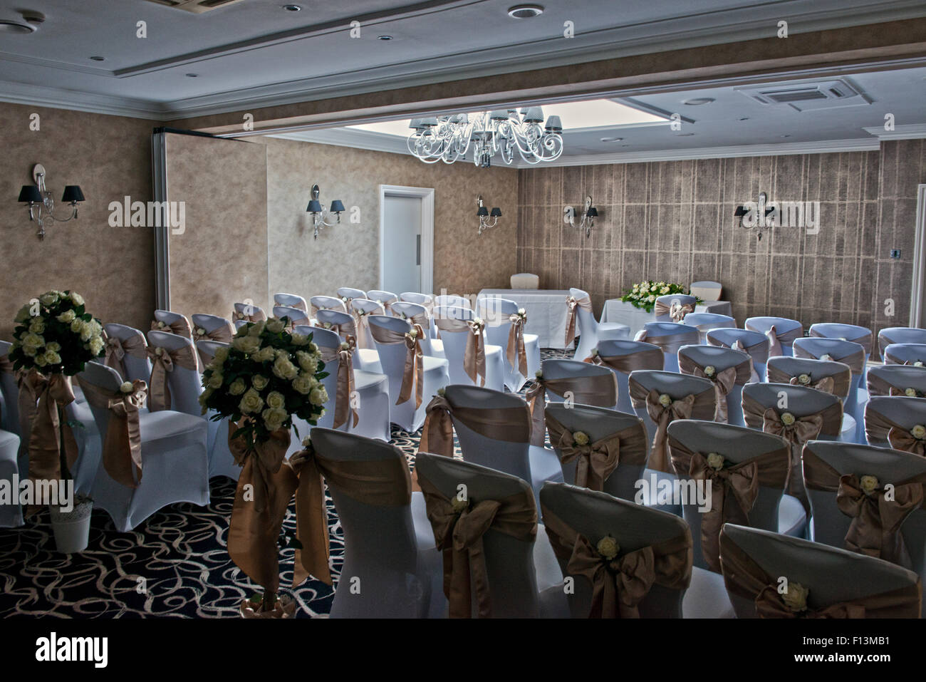 The wedding venue showing a high attention to detail and awaiting the actual ceremony. Stock Photo