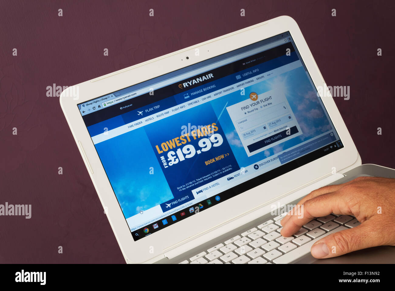 Website belonging to Ryan Air being viewed on a laptop computer Stock Photo