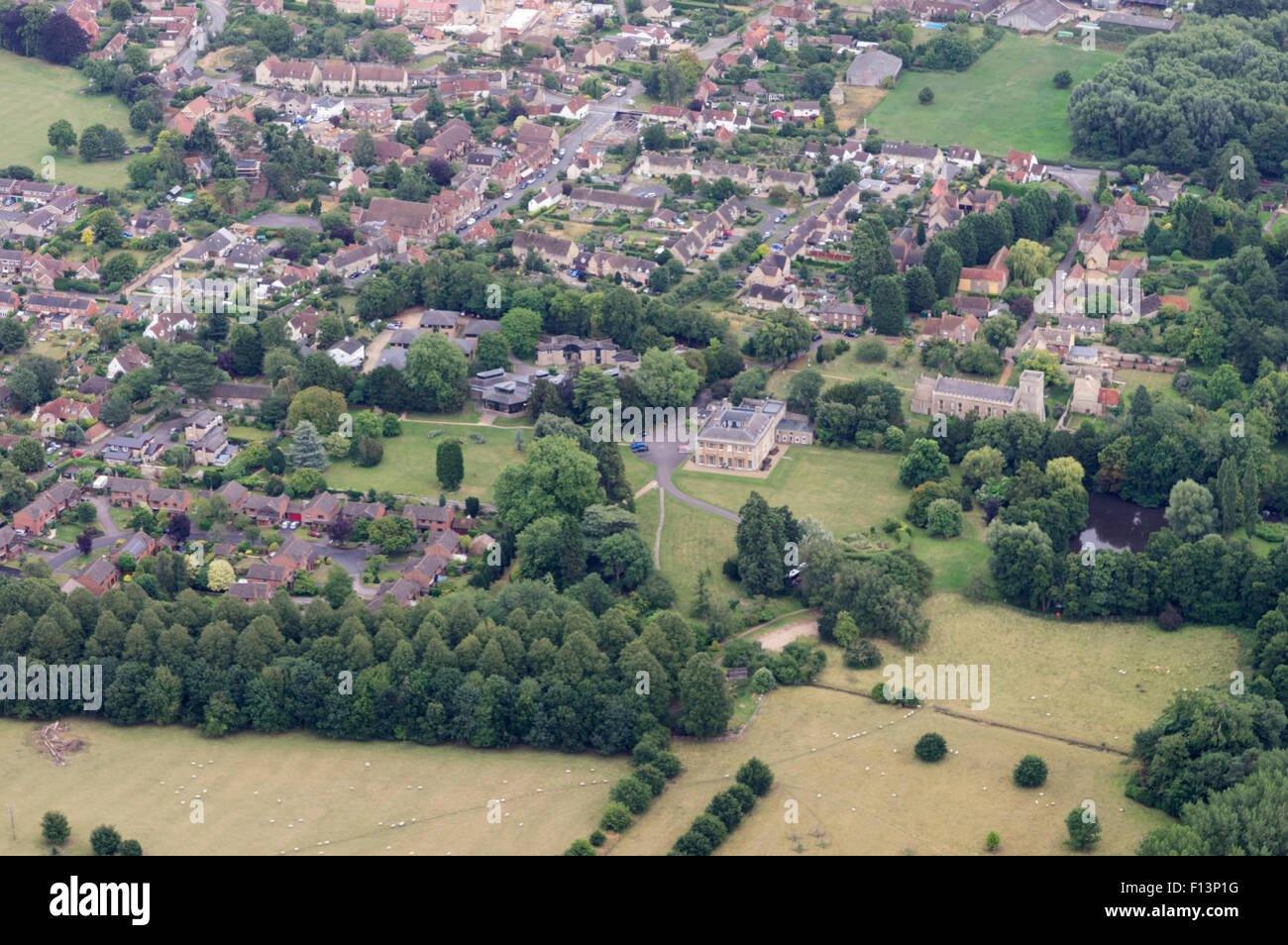 An aerial view of the village of Marcham in Oxfordshire UK taken from a