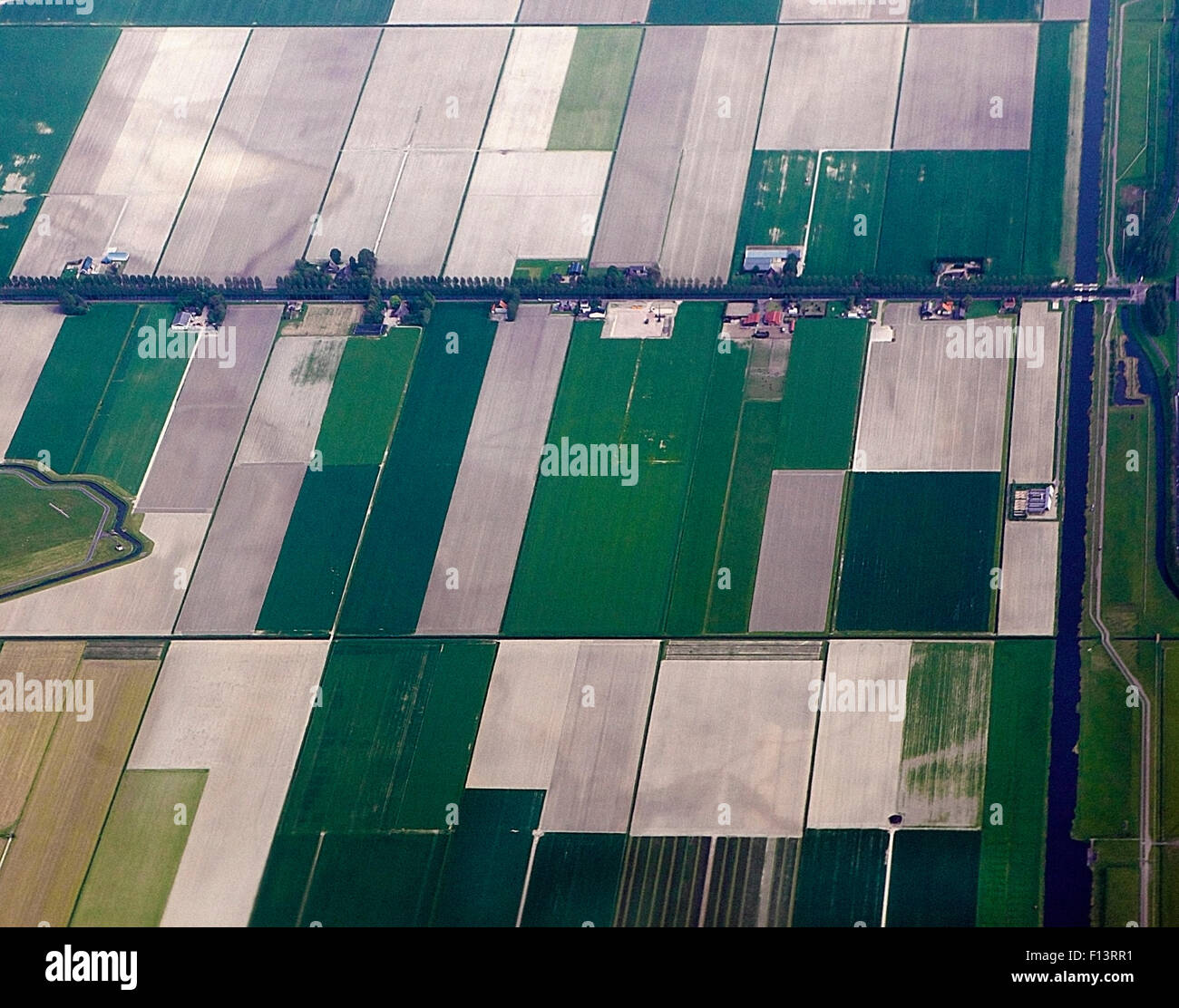 Aerial view of Patchwork landscape of field, The Netherlands, May 2012. Stock Photo