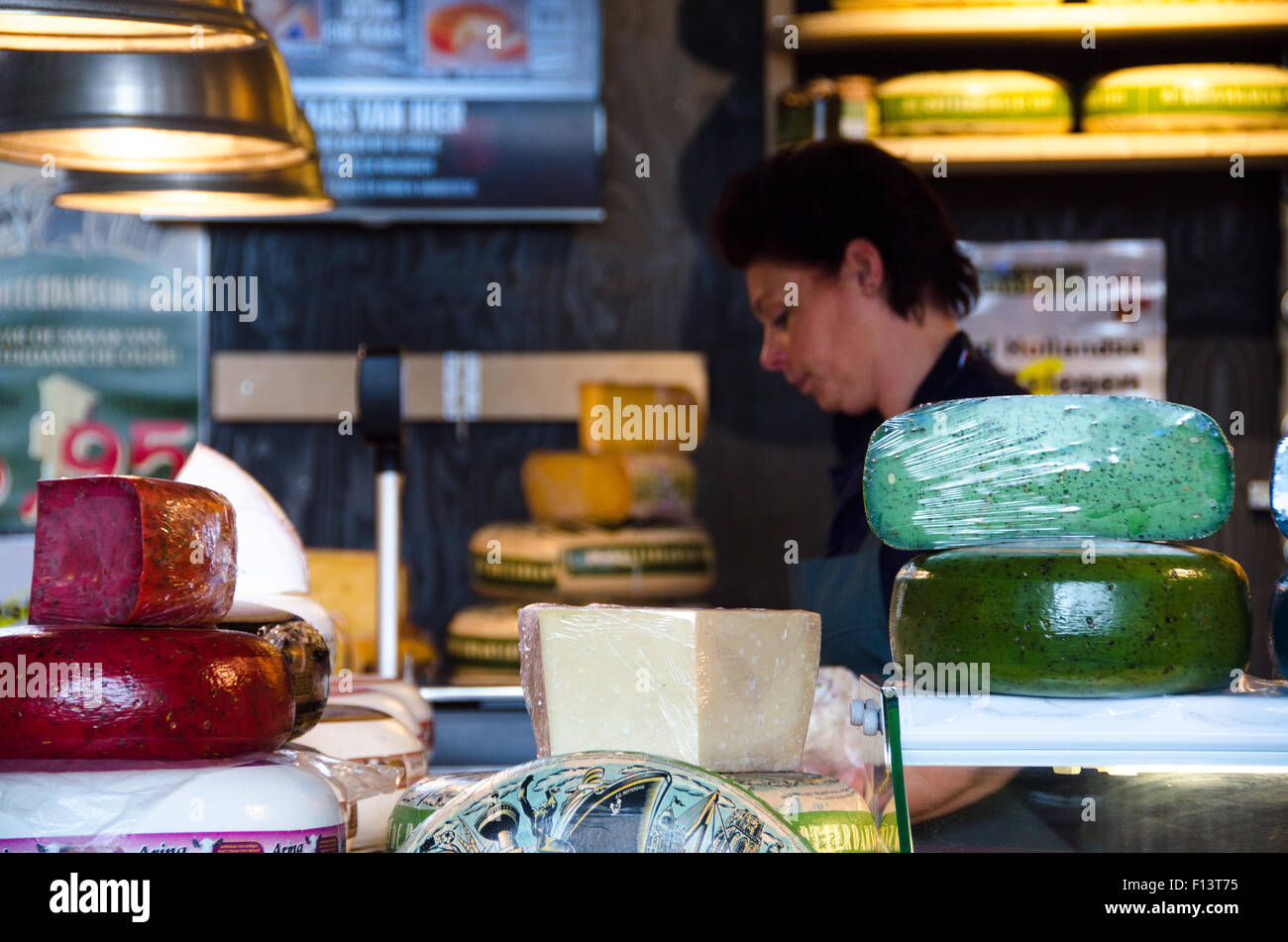 Colored cheese in Markthal. Stock Photo