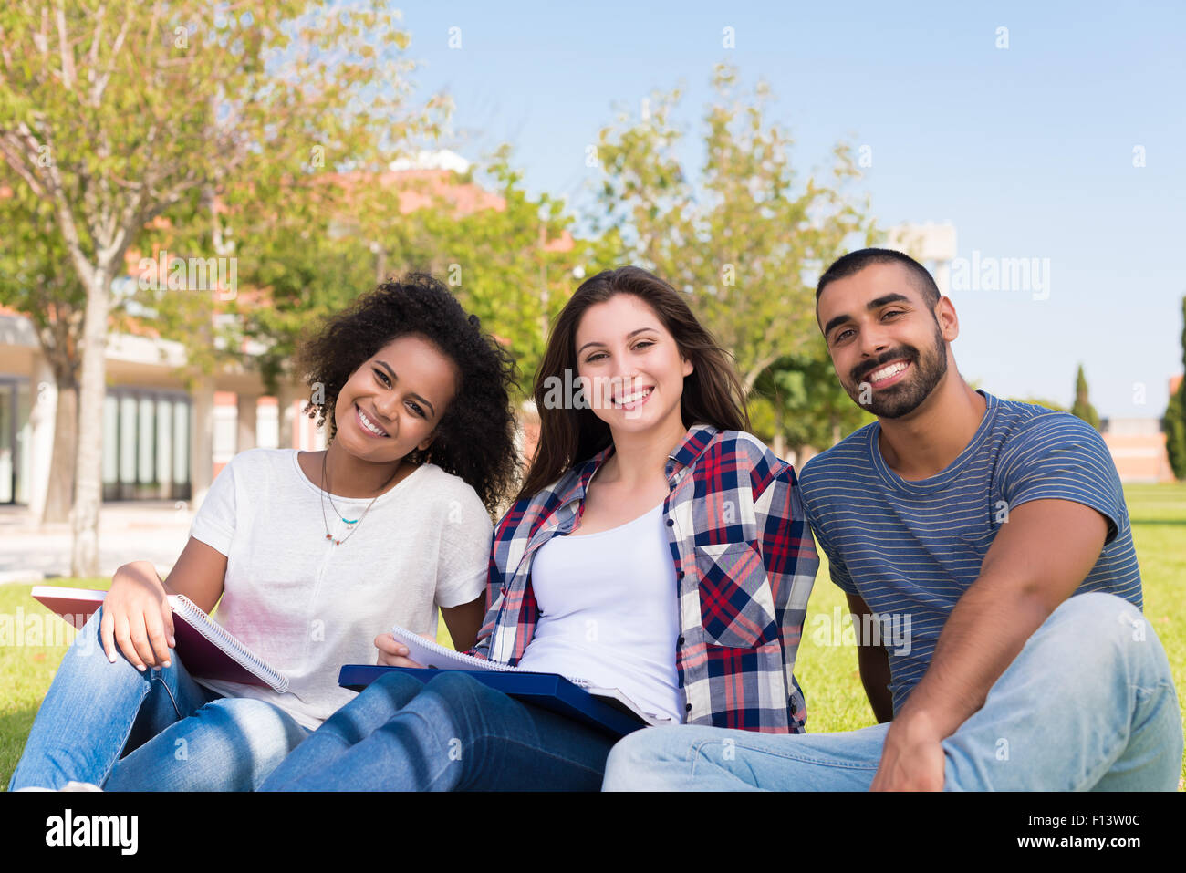 Students sitting on the grass at School Campus Stock Photo - Alamy
