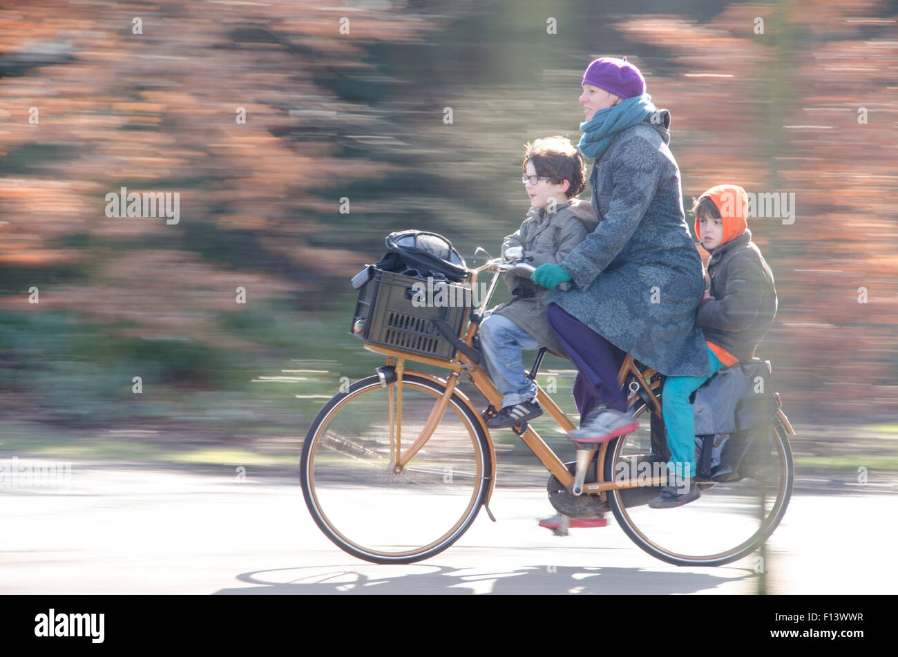 An entire family on a bike in Amsterdam. Stock Photo