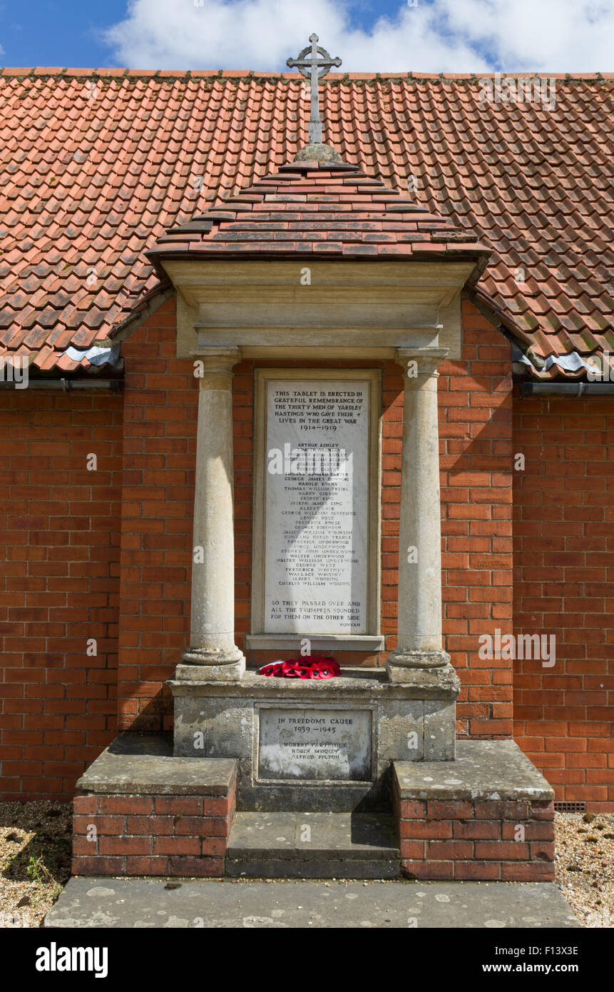 First World War memorial to the fallen, part of the village hall, in Yardley Hastings, Northamptonshire, UK Stock Photo