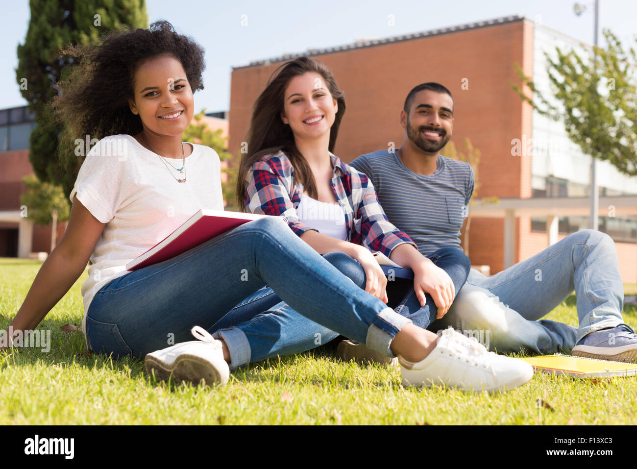 Students sitting on the grass at School Campus Stock Photo - Alamy