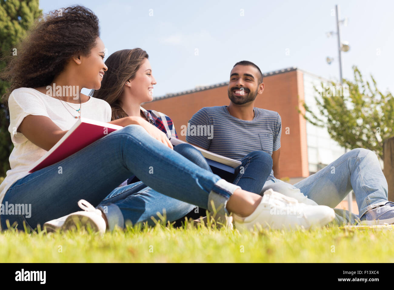 Students sitting on the grass at School Campus Stock Photo - Alamy