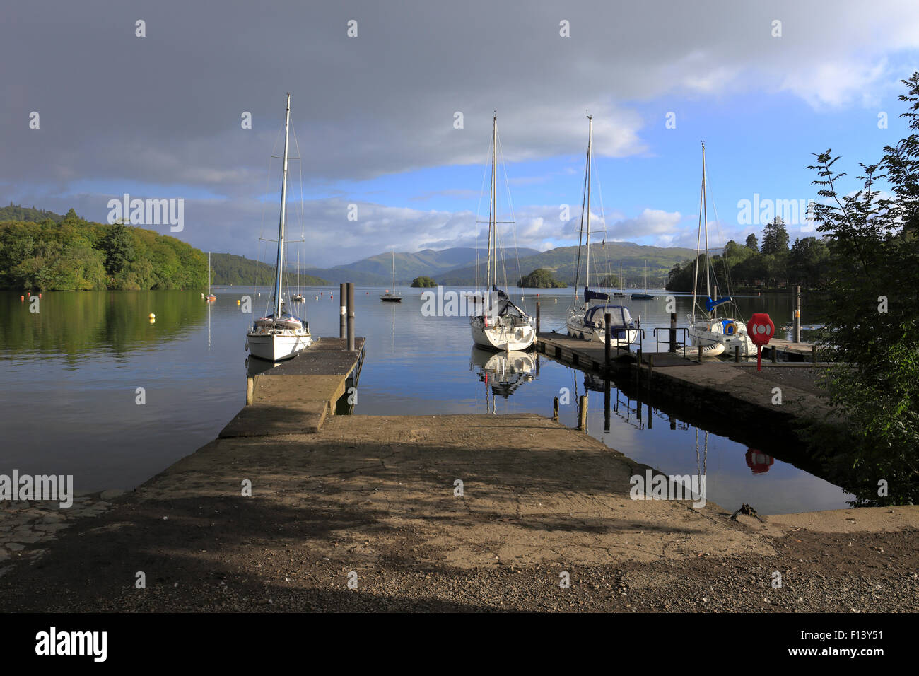 Yachts berthed on Lake Windermere, Bowness on Windermere, Cumbria, Lake District National Park, England, UK. Stock Photo