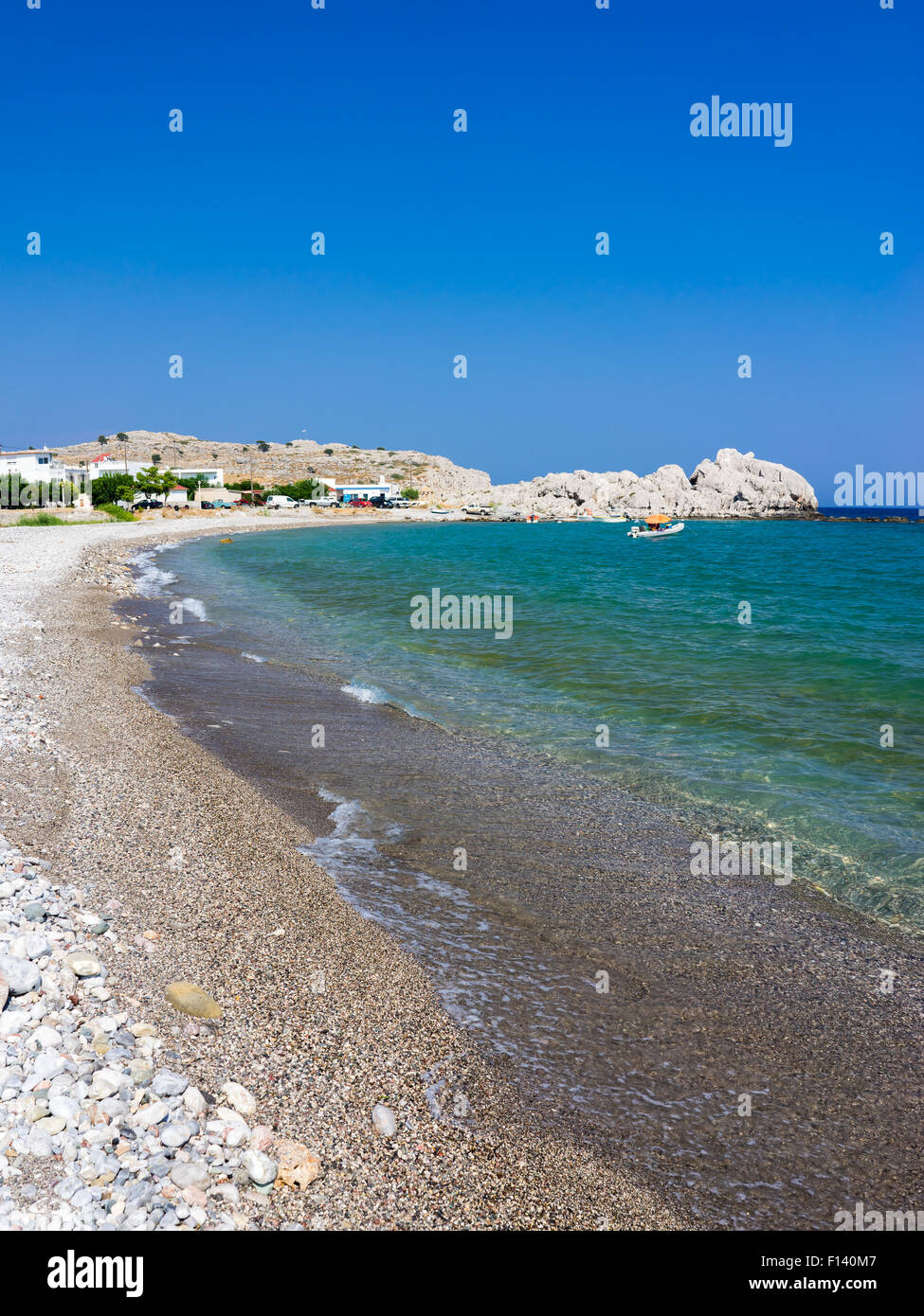 The Beautiful Haraki Beach Rhodes Dodecanese Greece Stock Photo