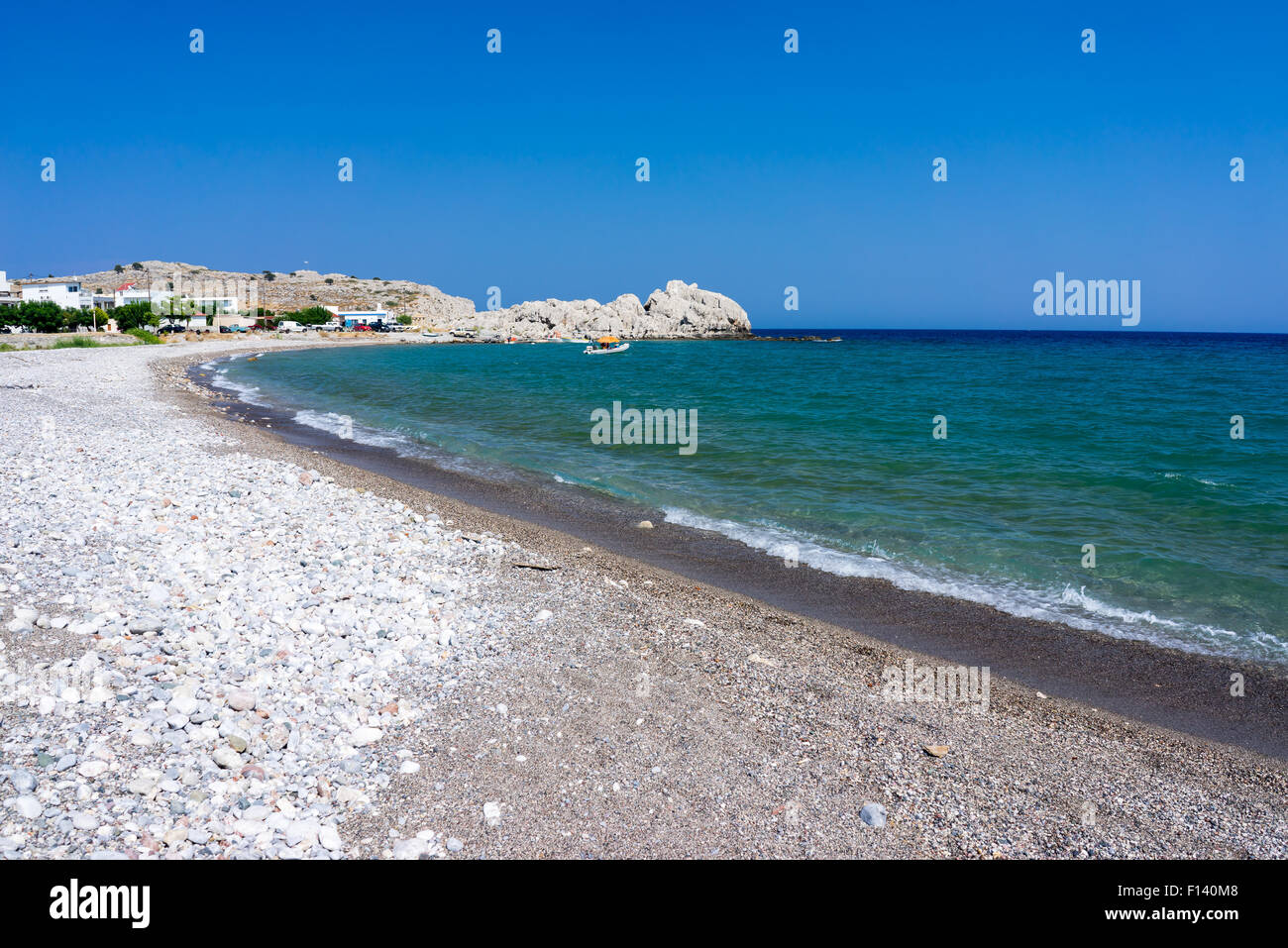 The Beautiful Haraki Beach Rhodes Dodecanese Greece Stock Photo