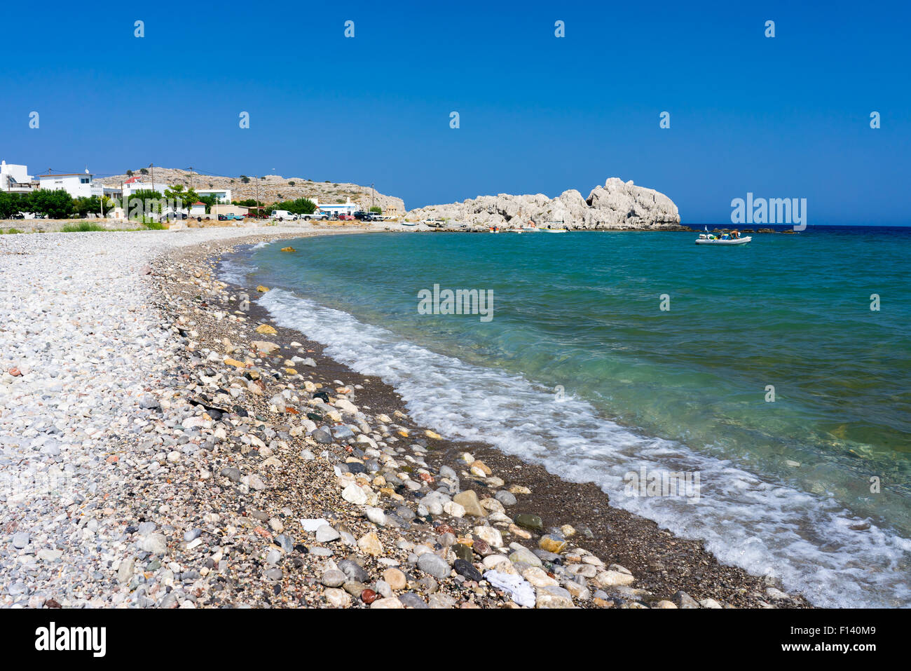 The Beautiful Haraki Beach Rhodes Dodecanese Greece Stock Photo