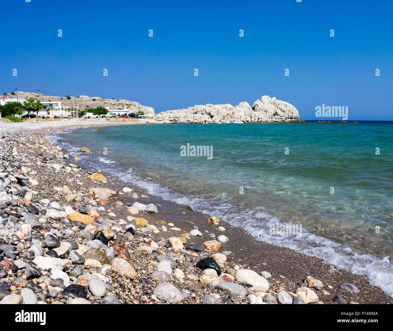 The Beautiful Haraki Beach Rhodes Dodecanese Greece Stock Photo