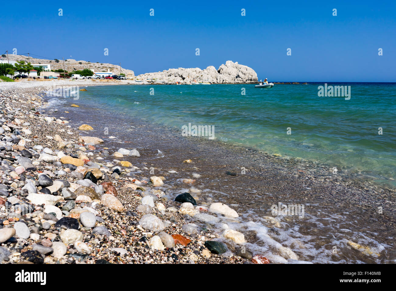 The Beautiful Haraki Beach Rhodes Dodecanese Greece Stock Photo