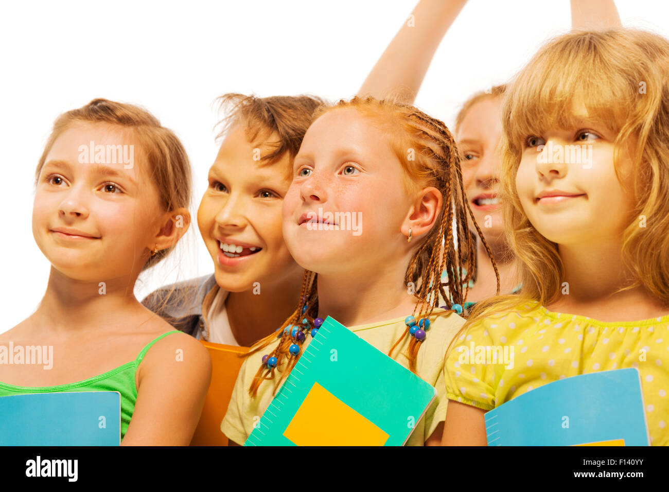 Five happy kids with smile portrait Stock Photo