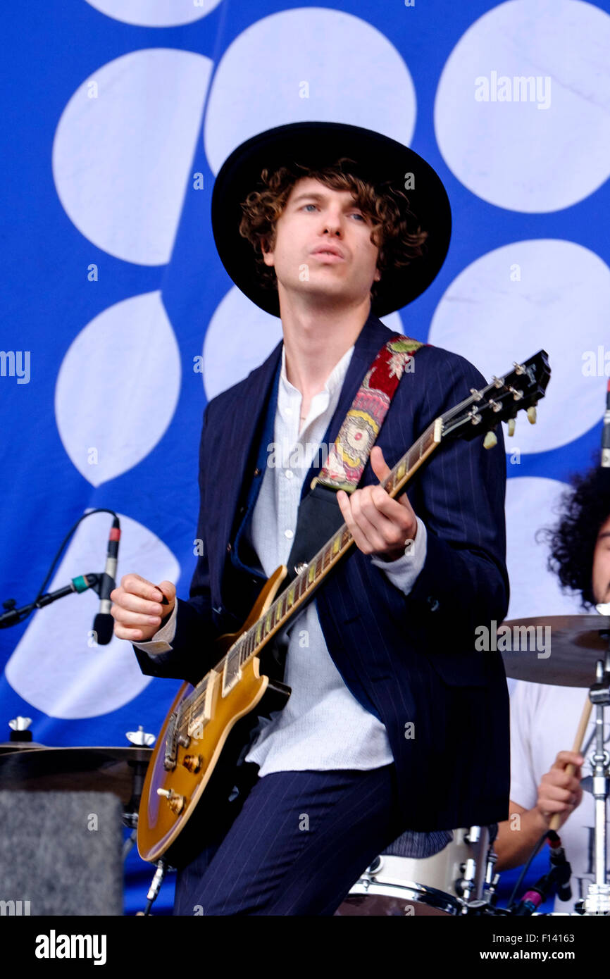The Kooks plays V Festival Hylands Park on 23/08/2015 at Hylands Park, Chelmsford.  Persons pictured: Luke Pritchard. Picture by Julie Edwards Stock Photo