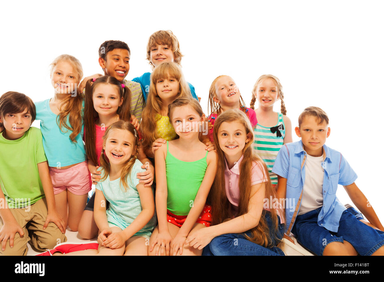 Group portrait of cute 8 years old kids Stock Photo