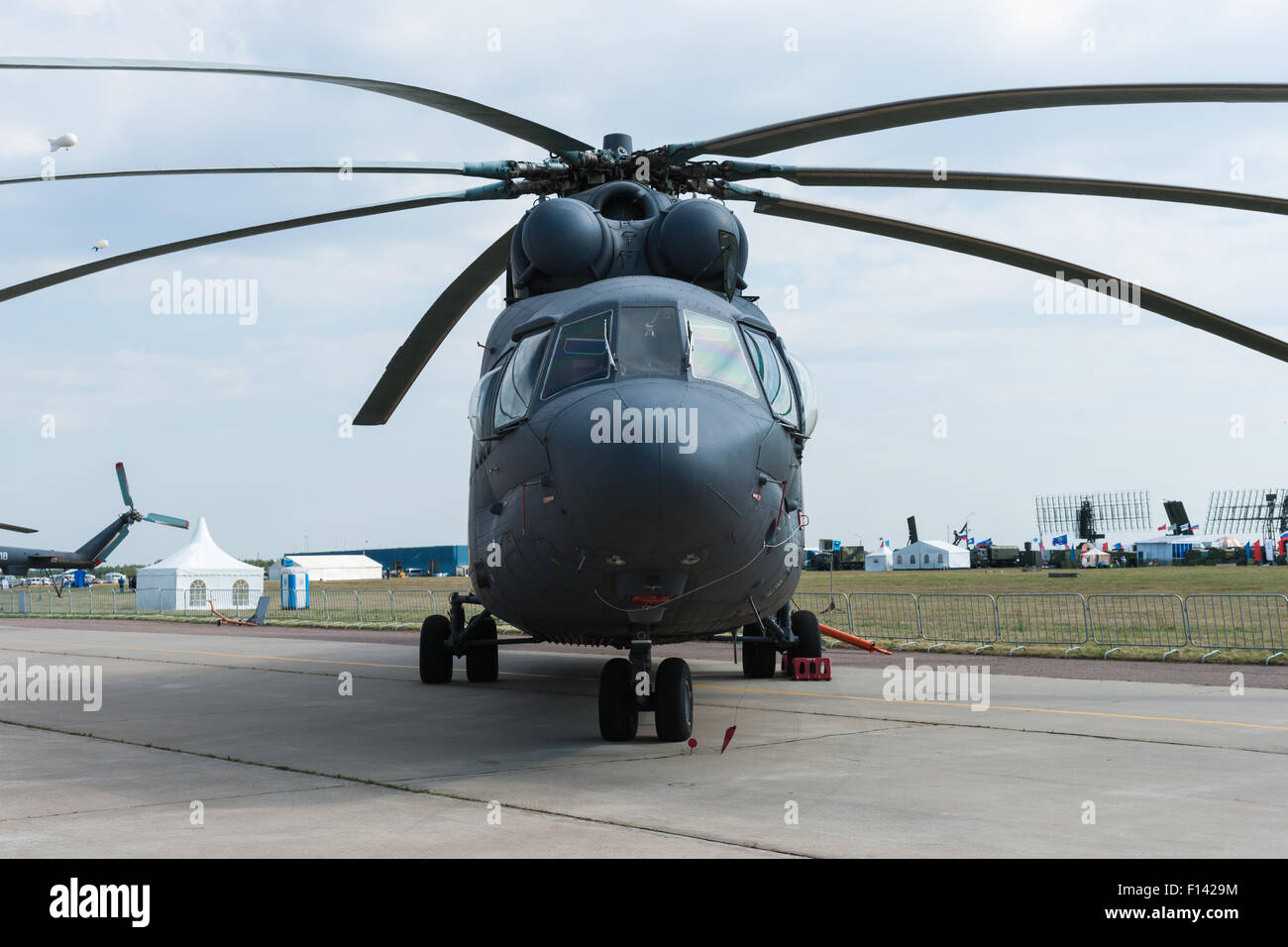 Moscow, Russia, Wednesday, August 26, 2015. The Twelfth International Moscow Aerospace Show MAKS 2015 was opened in Zhukovsky city in the Moscow Region on August 25, 2015. The aim of the show is to demonstrate Russian aerospace achievements, make contracts and negotiate international projects. Mil Mi-26 (Halo) heavy transport helicopter. It is used for military and civilian purposes and the largest and most powerful helicopter in mass production. Credit:  Alex's Pictures/Alamy Live News Stock Photo