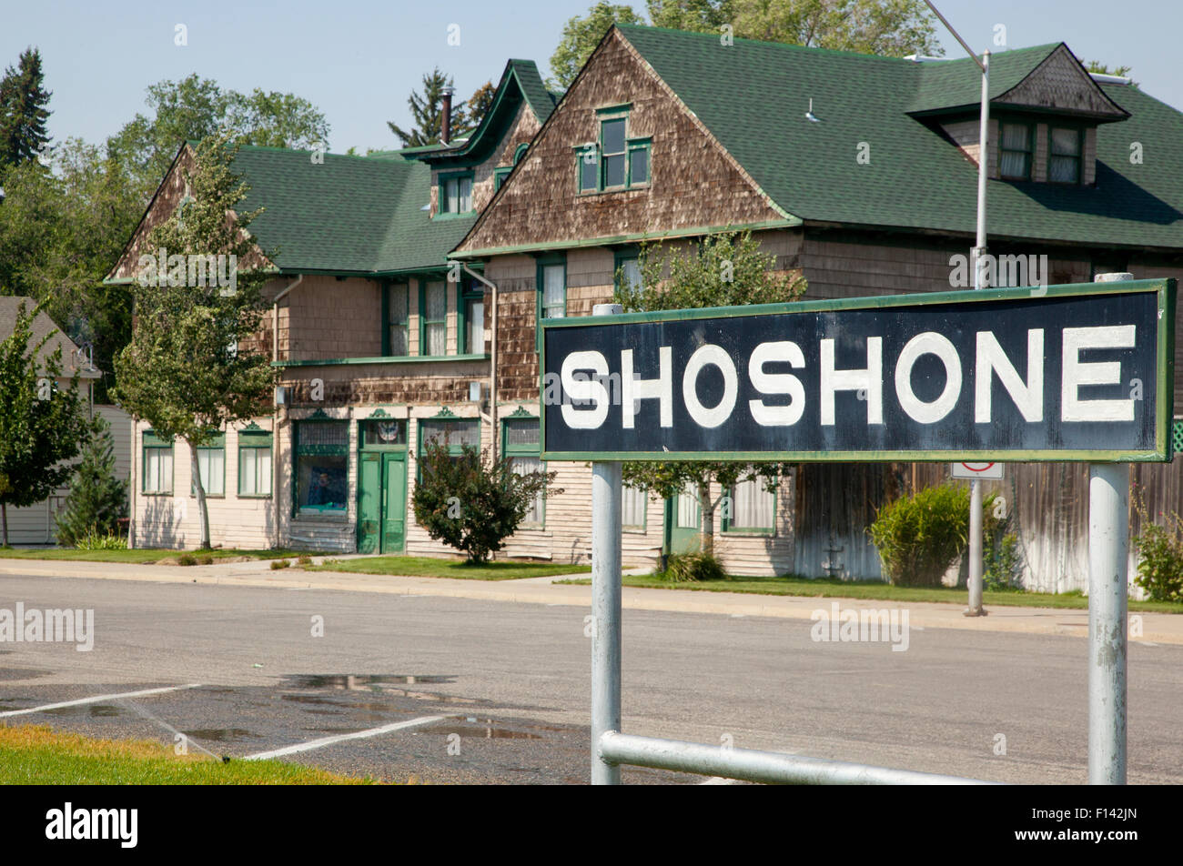 Old McFall Hotel in Shoshone, ID, 2015. Stock Photo