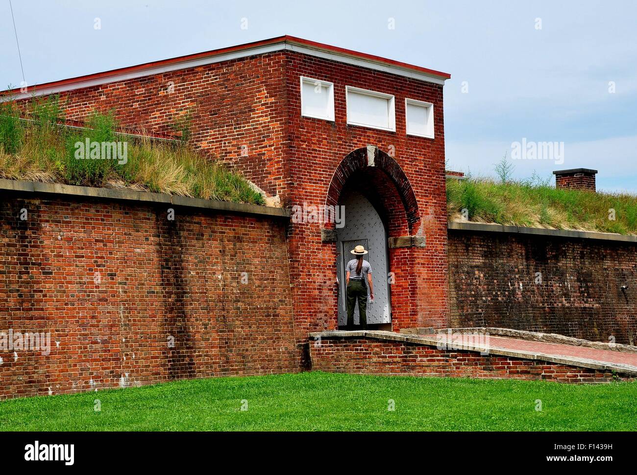 Baltimore, Maryland : U. S. Park Ranger stands at the sally port ...