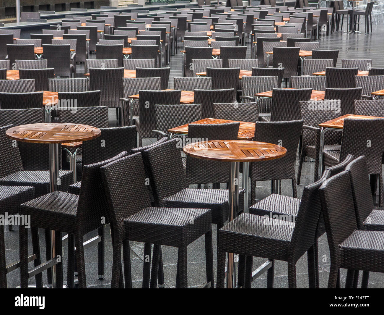An empty restaurant due to inclement bad weather Stock Photo