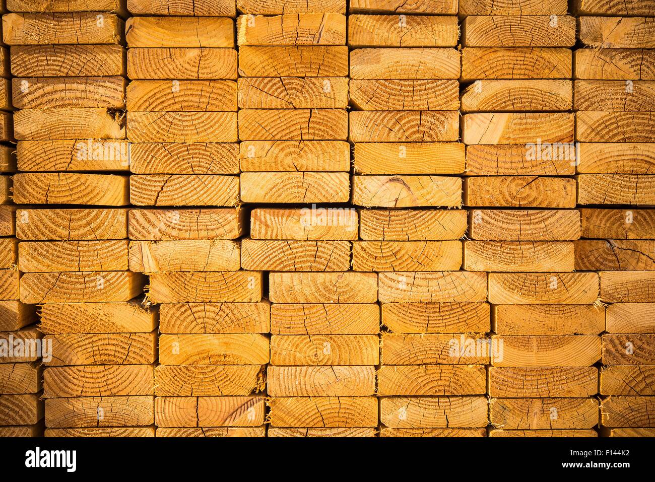 Stack of Wood Studs Profile View. Planks Pile. Timber Stock. Stock Photo