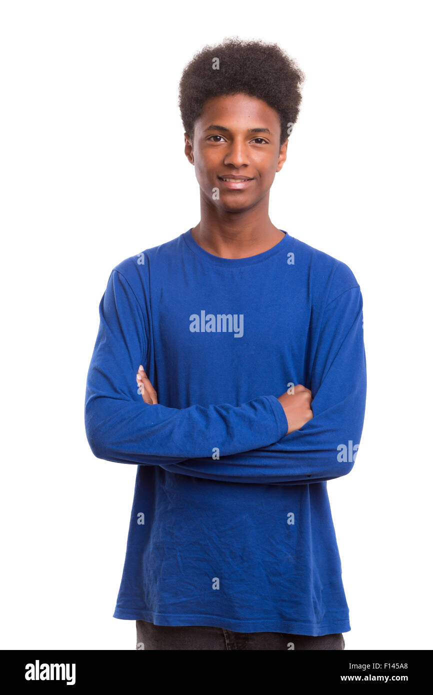 A casual young black Boy posing isolated Stock Photo Alamy