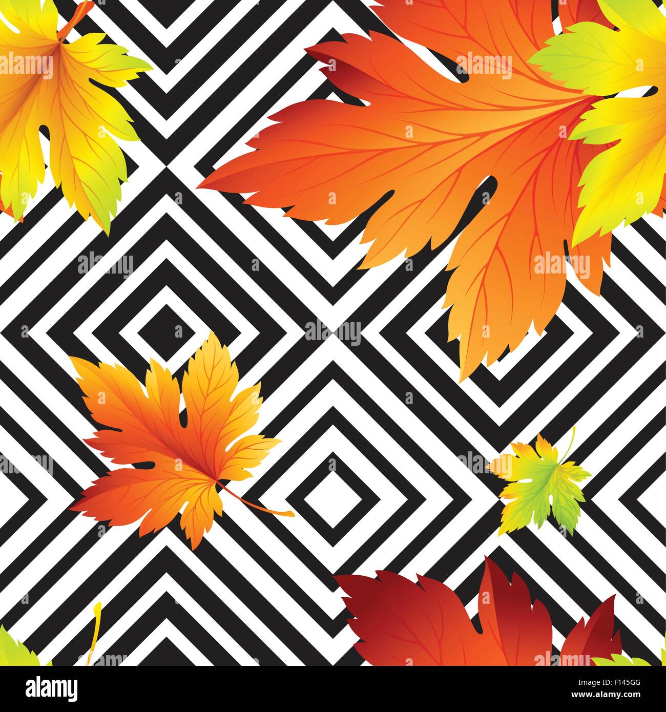 Autumn leaves seamless background, geometric pattern. Vector ...