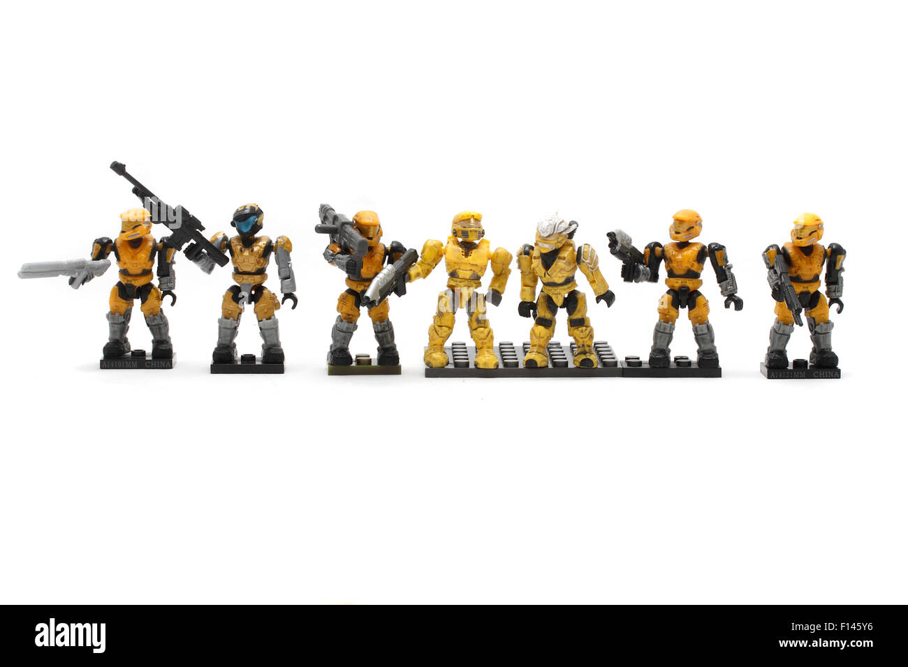 Seven man Yellow Combat Team, four Hazard Op Spartans, One air Assault Spartan, One Hayabusa Spartan, One Spartan, two assault r Stock Photo