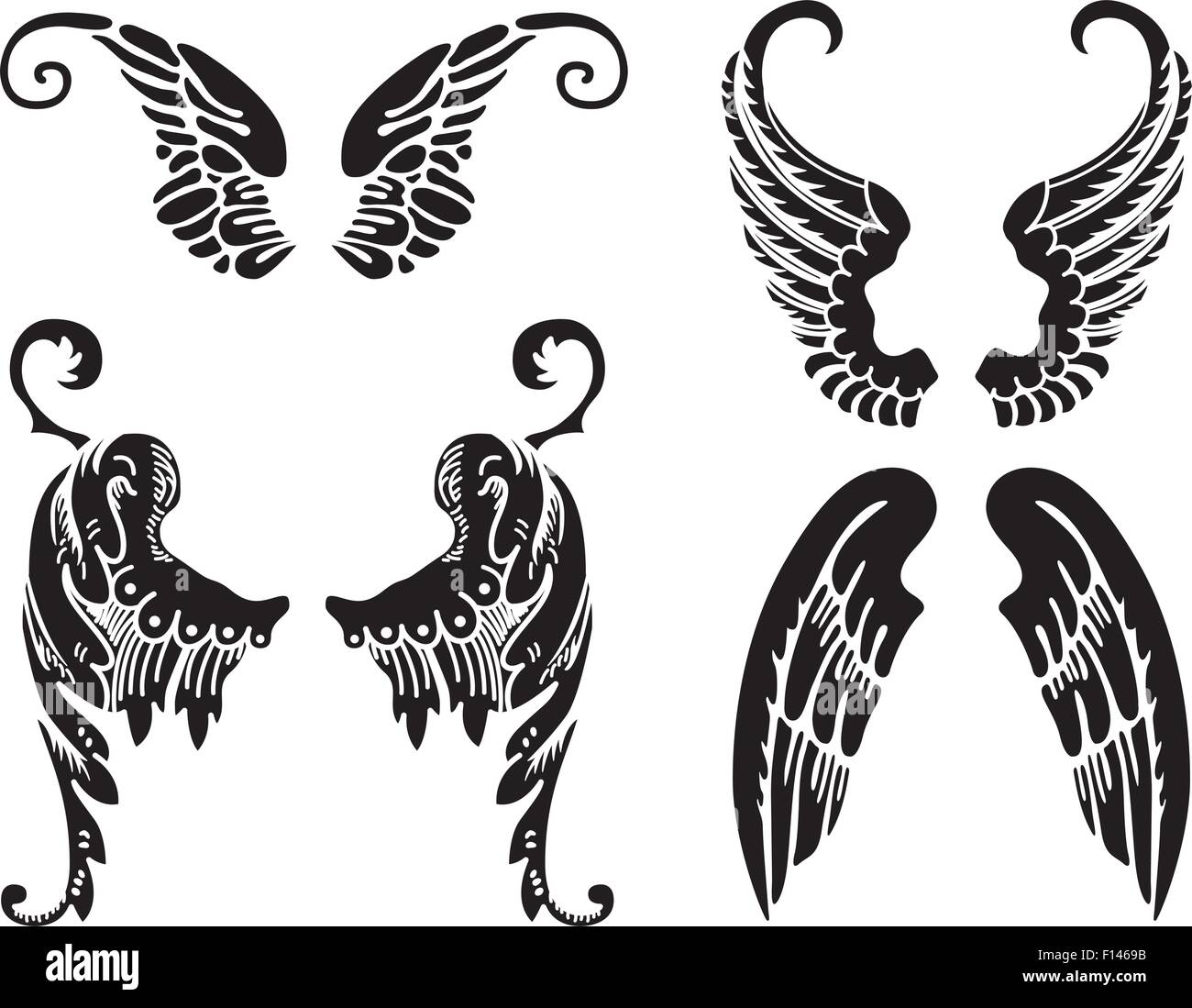 Four Sets of Black Angel Wings Stock Vector Image & Art Alamy