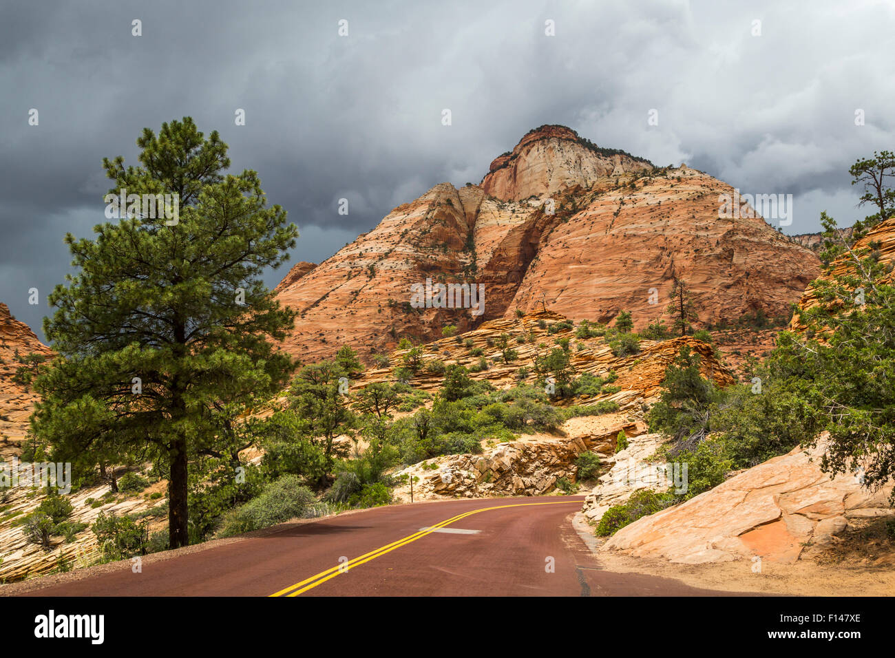 The rock formations, mountains, buttes and valleys of Zion National Park, Utah, USA Stock Photo
