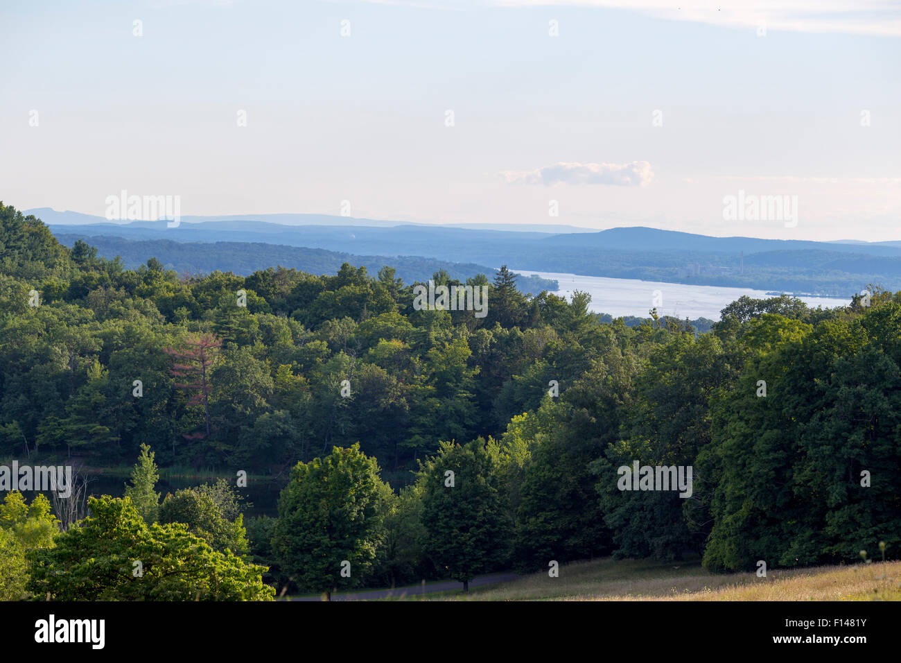 The view of the Hudson River and the Catskill Mountains  Frederic Church home  Hudson River School at Olana in Hudson, NY Stock Photo
