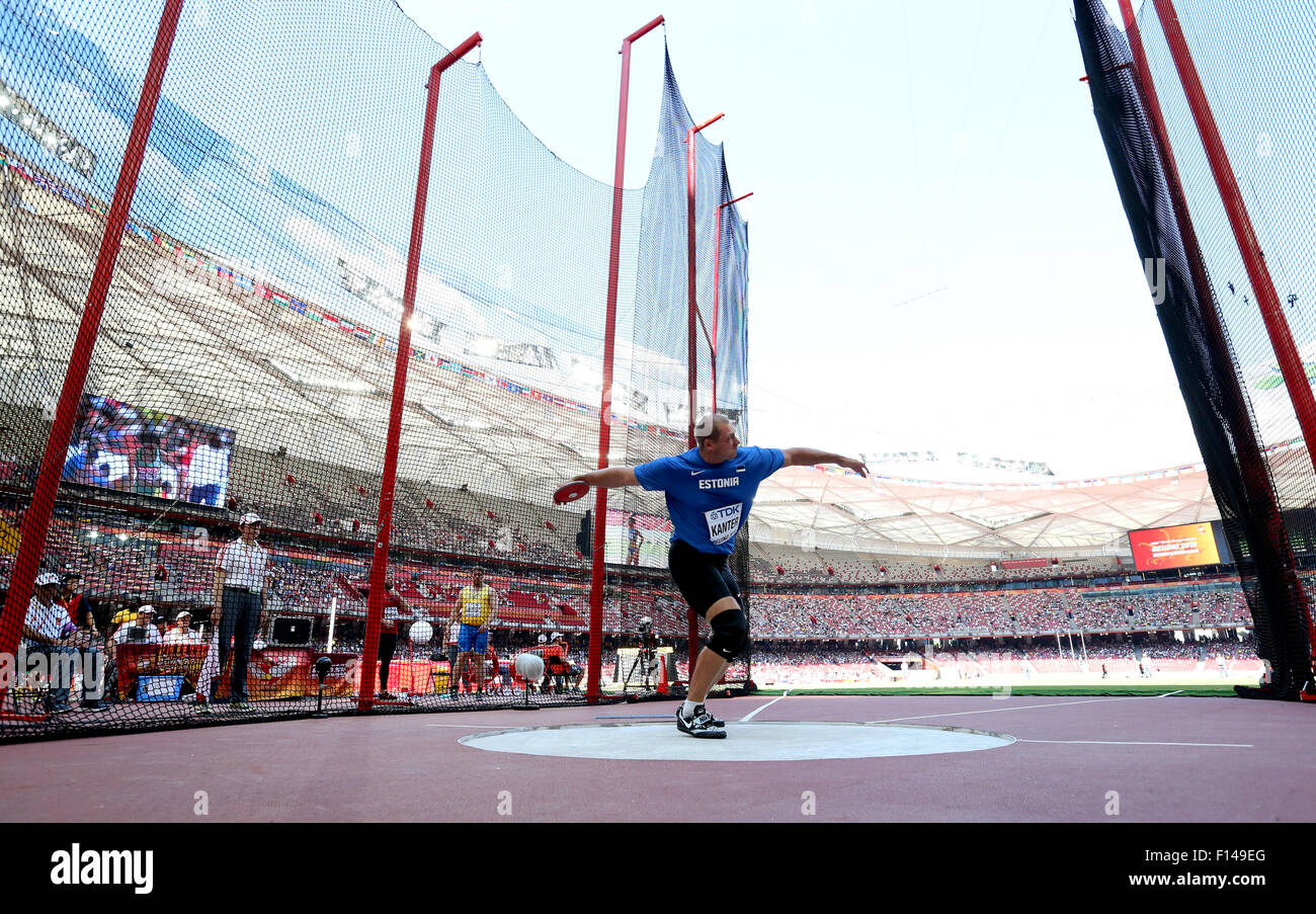 Beijing, China. 27th Aug, 2015. Gerd Kanter of Estonia competes during