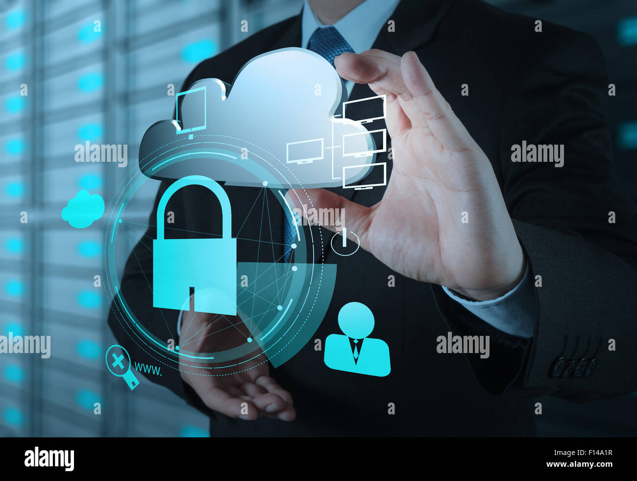 businessman hand show 3d cloud icon with padlock as Internet security ...