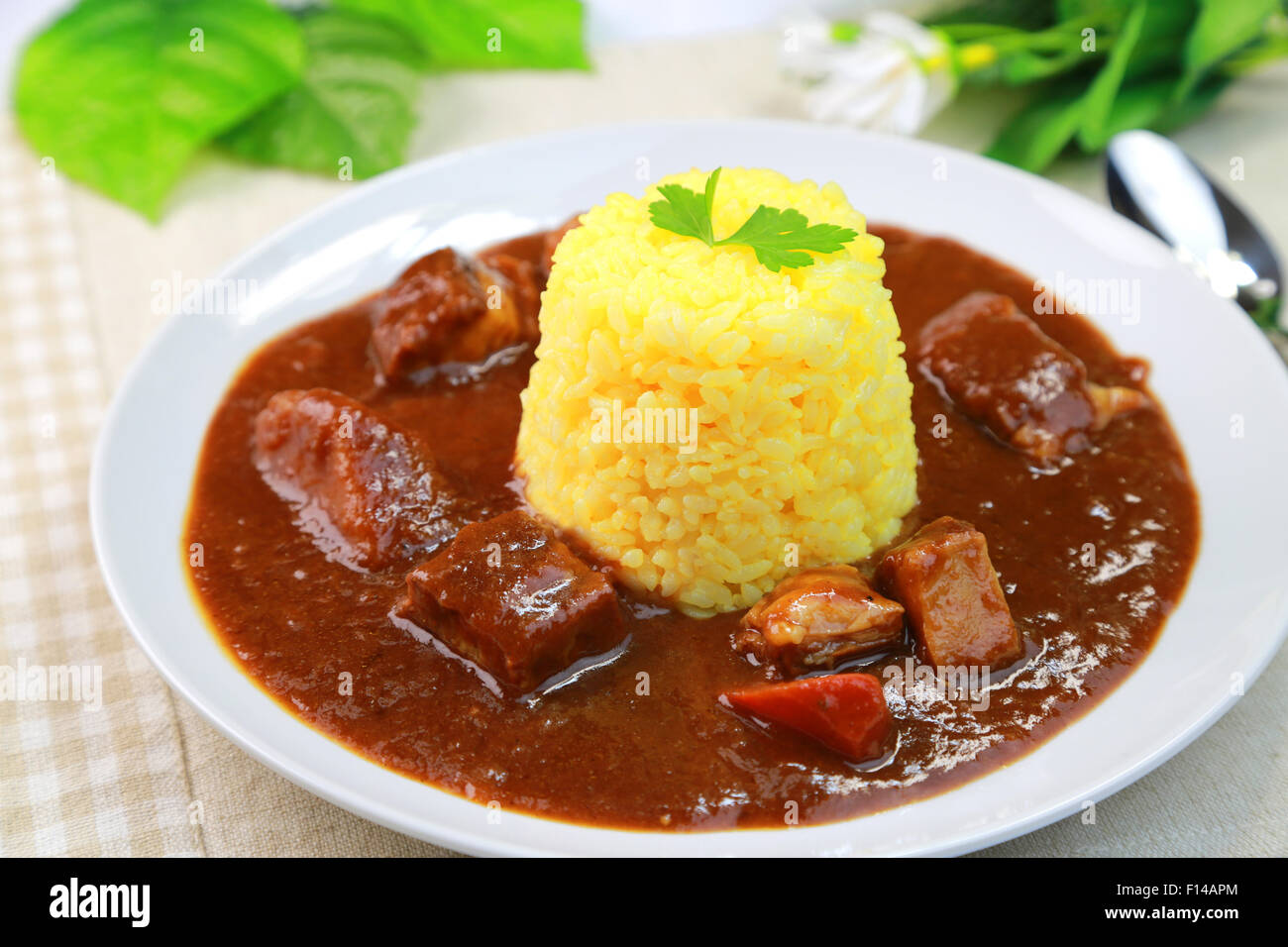 Curry with Saffron Rice Stock Photo Alamy