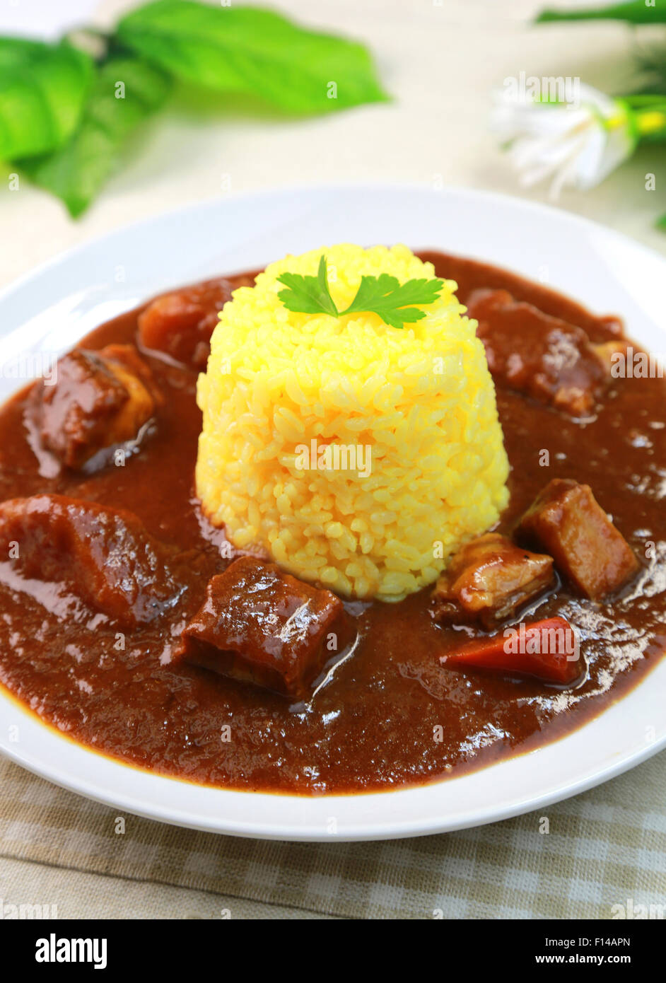 Curry with Saffron Rice Stock Photo Alamy
