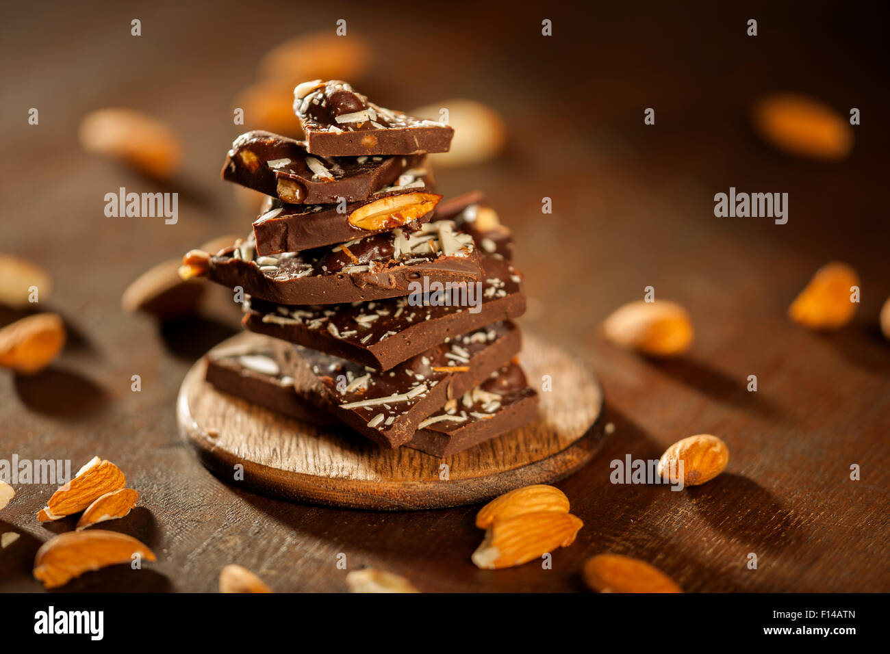 Dark Milk chocolate with almonds candy bar Stock Photo