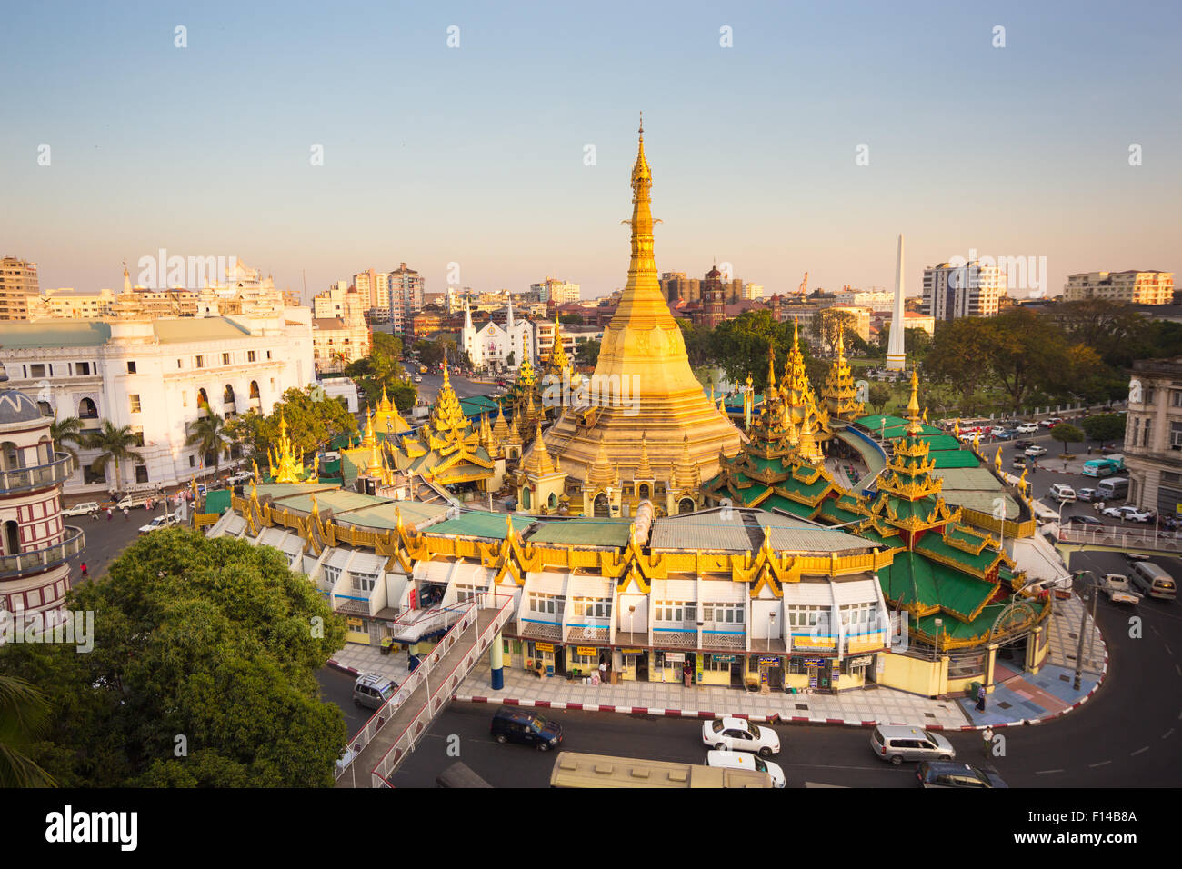 Sule pagoda in central Yangon, Myanmar, Burma. Stock Photo