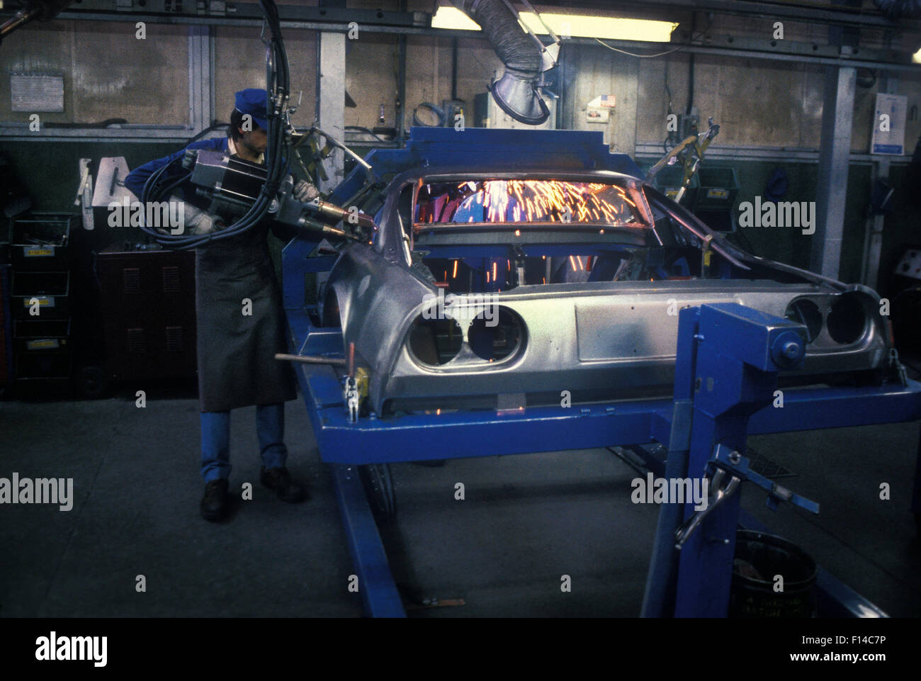 Car body fabrication at the Ferrari factory in Maranello Italy 1987
