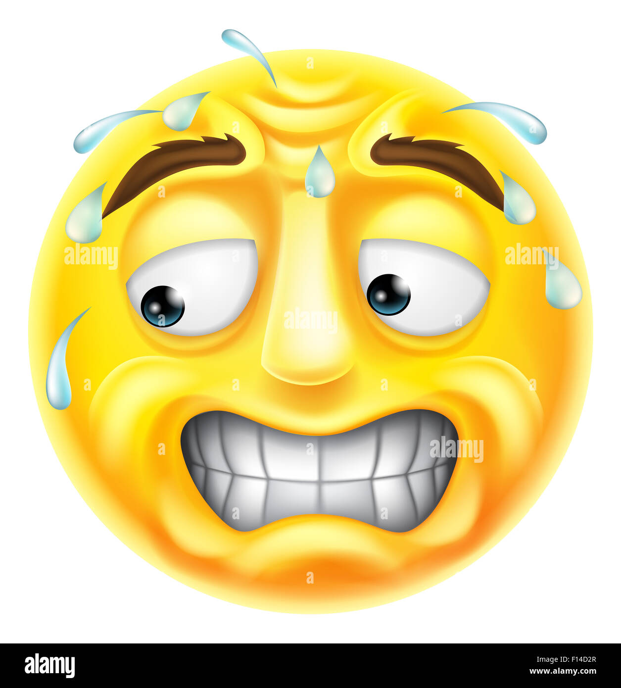 A scared, worried or embarrassed looking emji emoticon character Stock Photo
