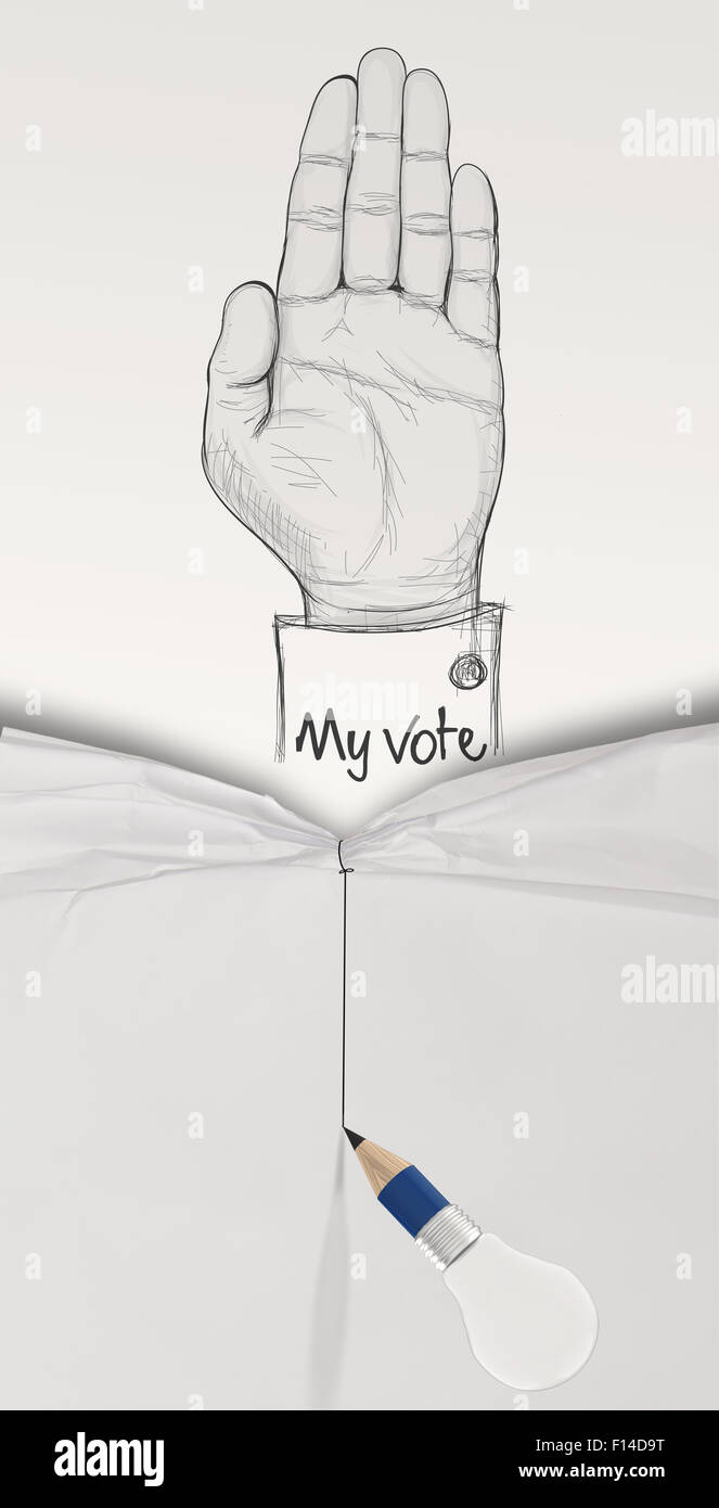 hand drawn Hand raised with MY VOTE text as concept Stock Photo - Alamy