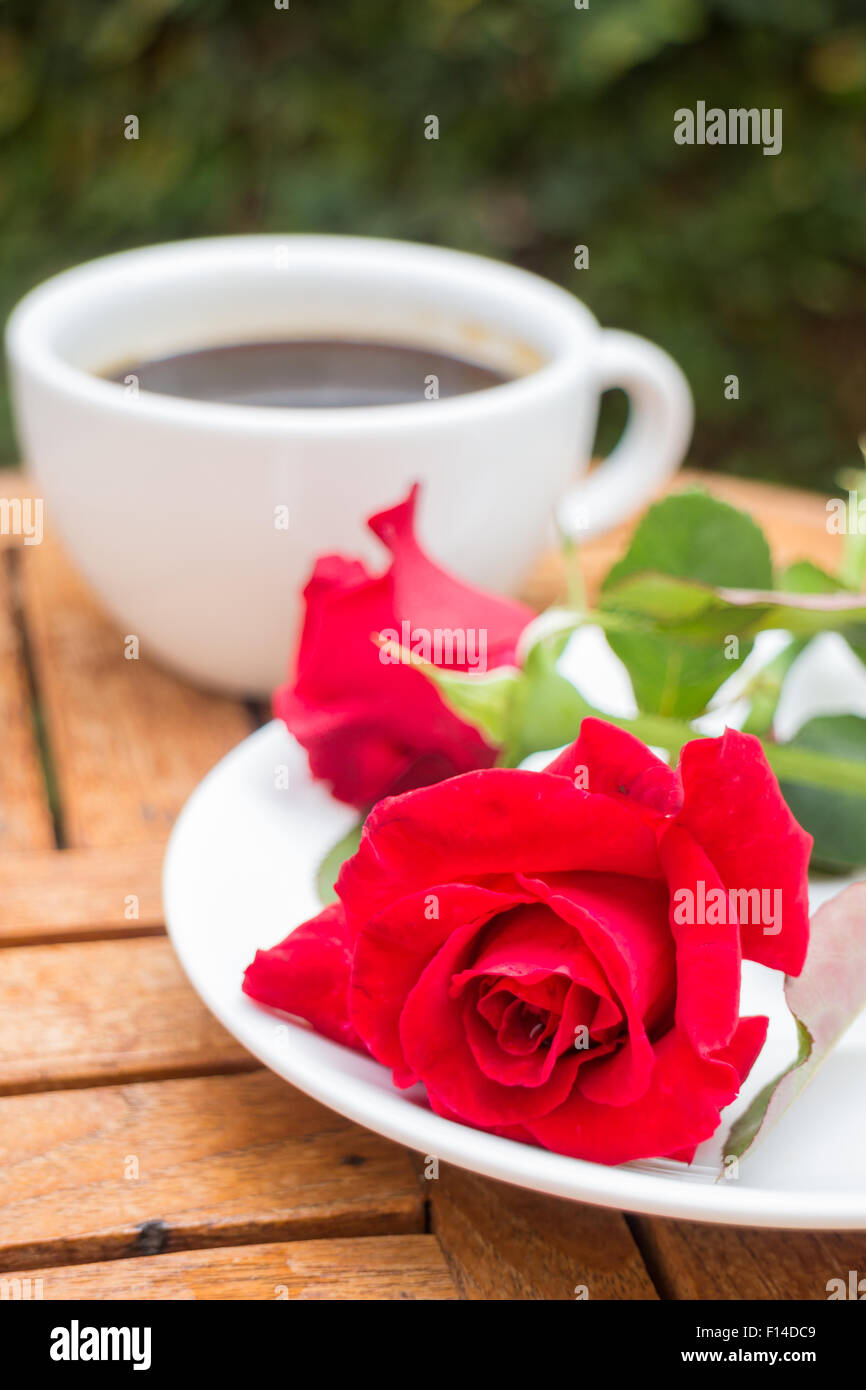 Cup of black coffee in home garden, stock photo Stock Photo Alamy