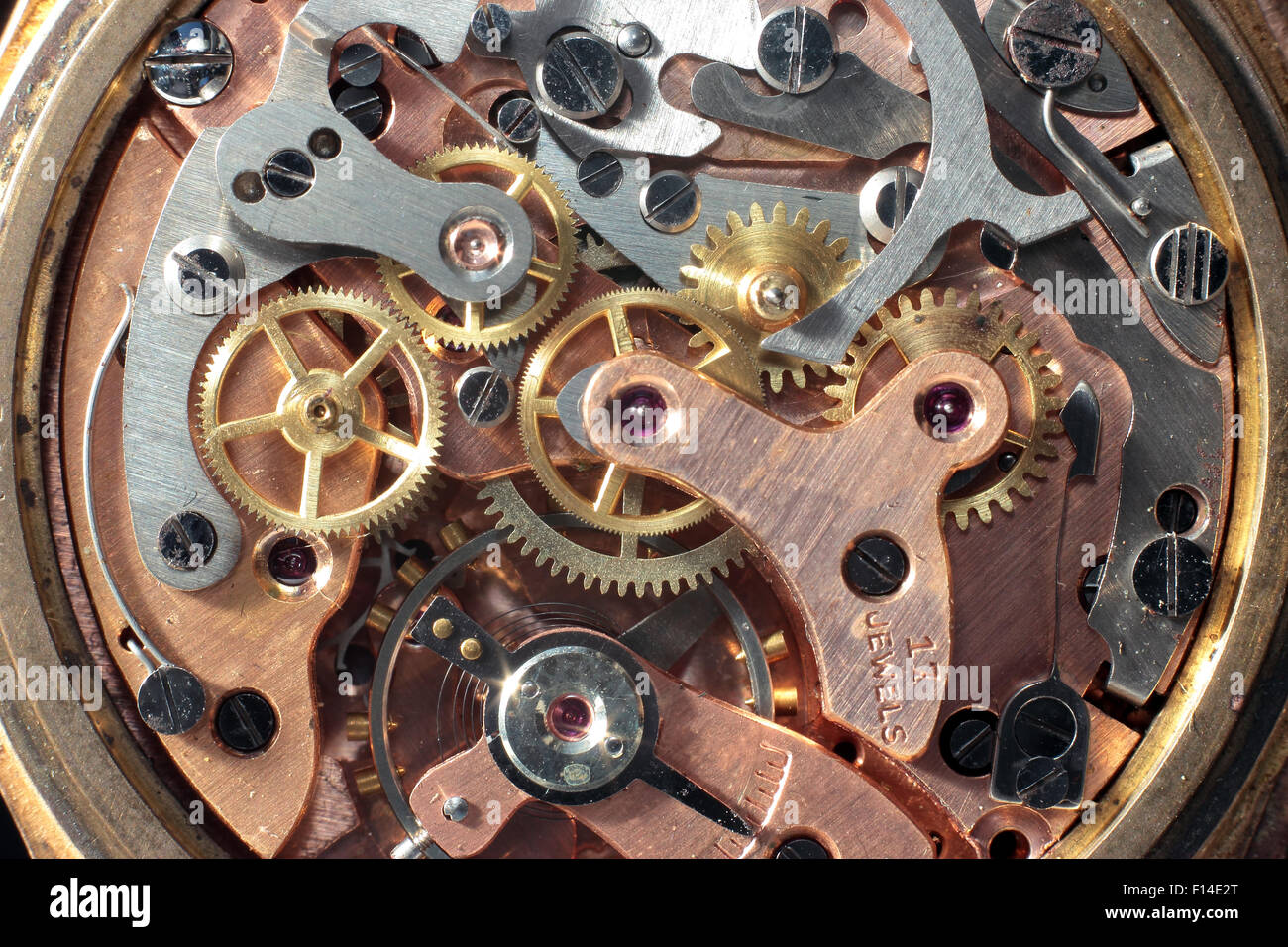 Macro shot of the interior of an old watch Stock Photo - Alamy